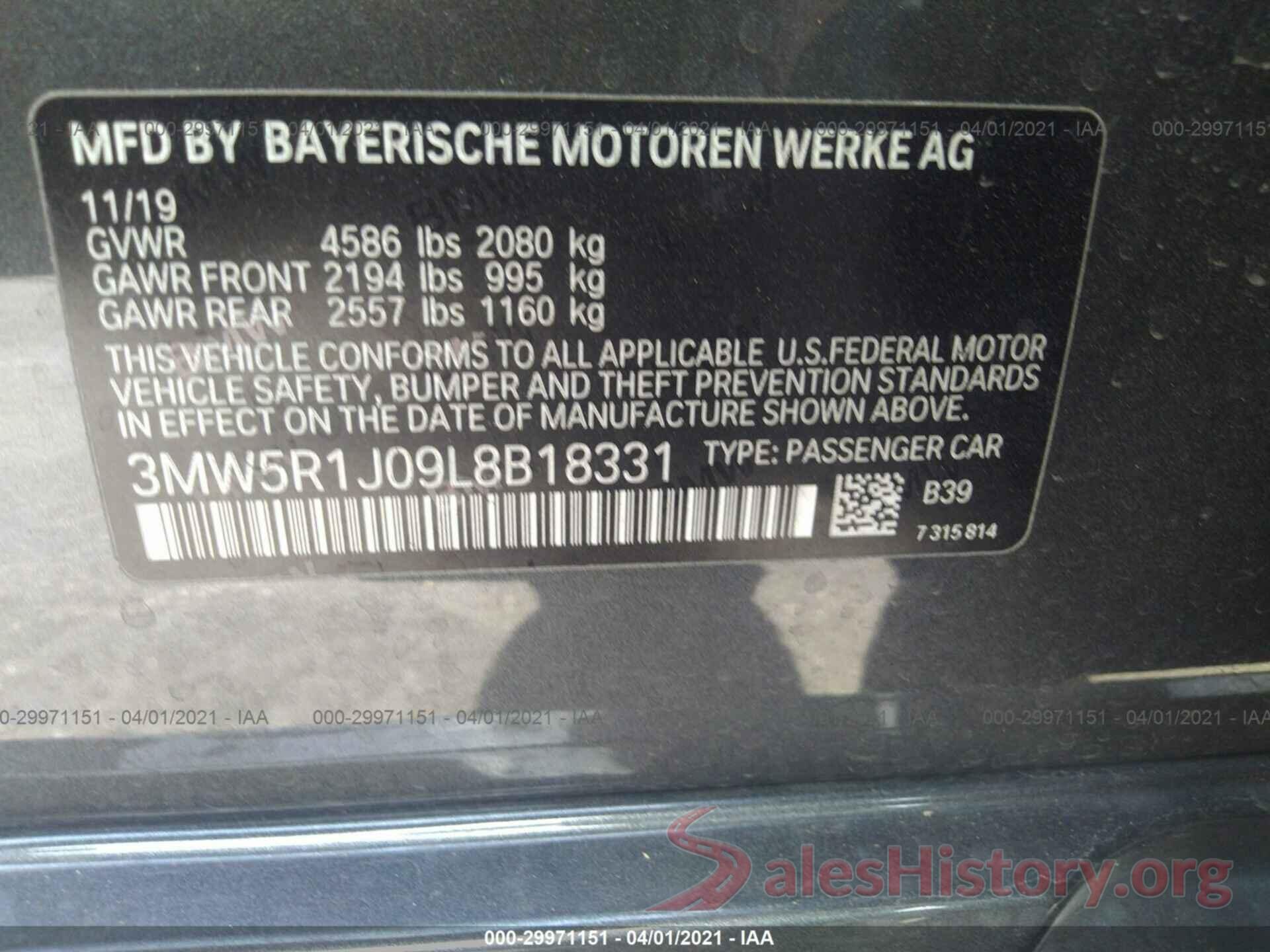 3MW5R1J09L8B18331 2020 BMW 3 SERIES