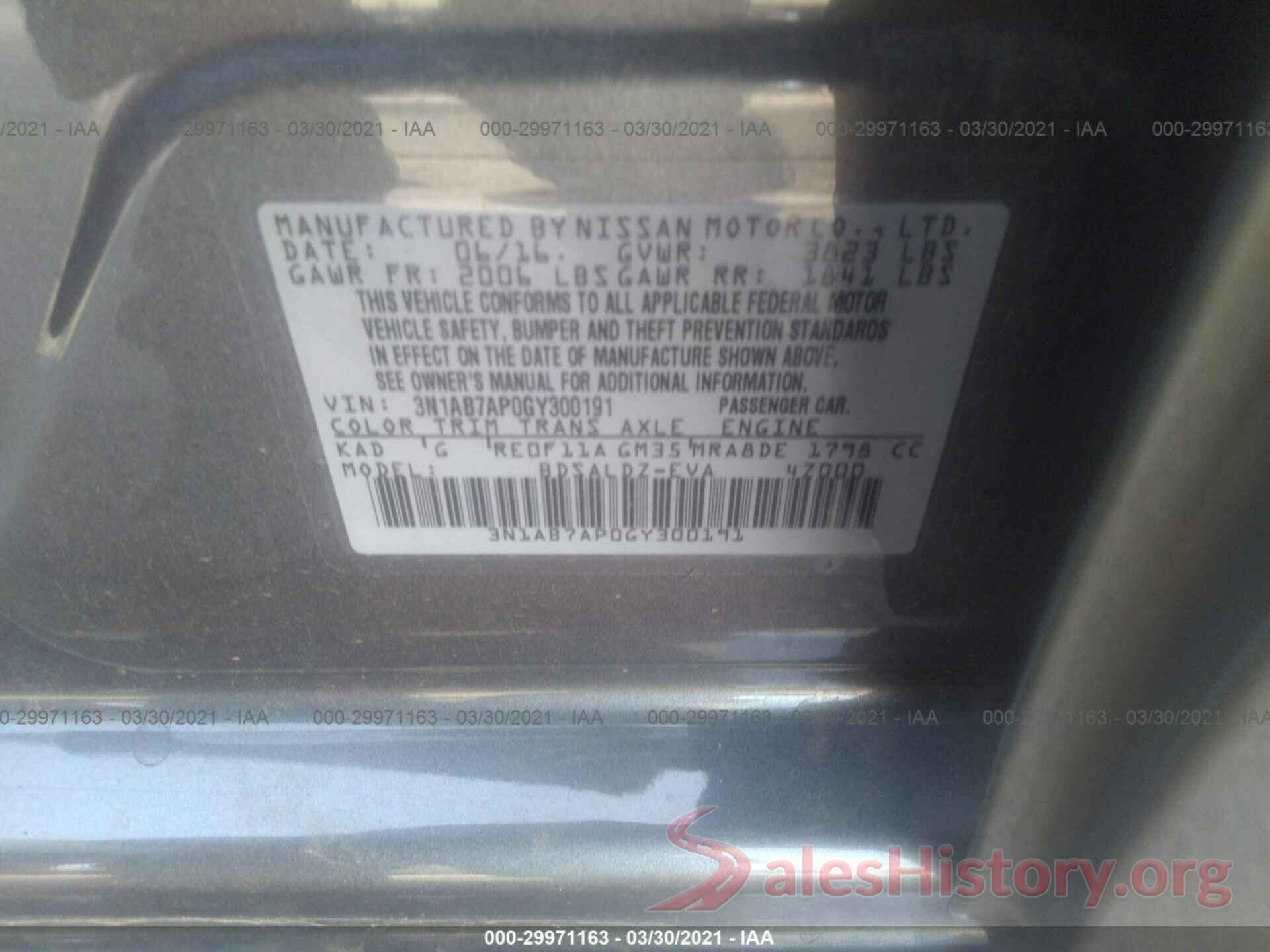 3N1AB7AP0GY300191 2016 NISSAN SENTRA