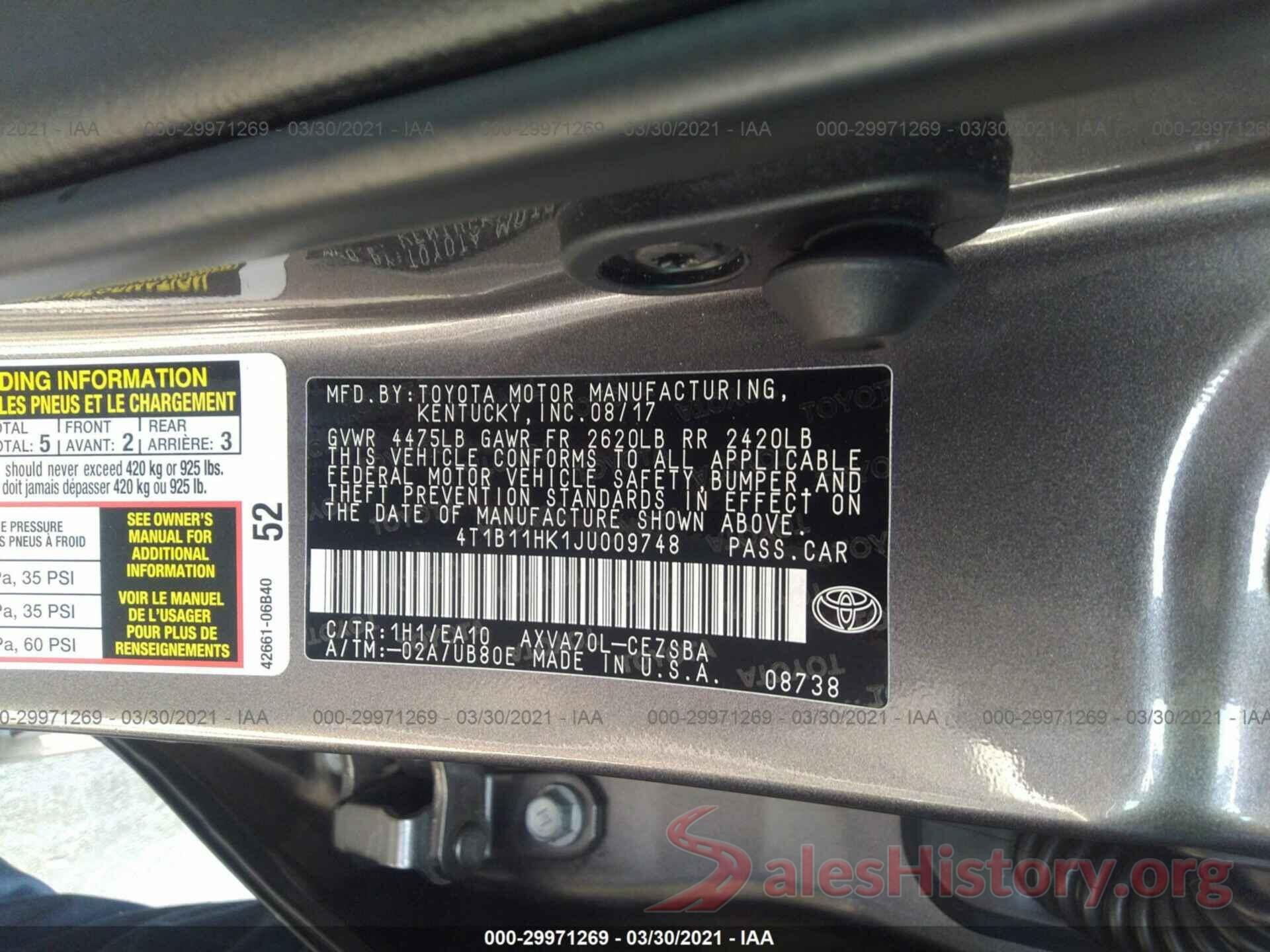 4T1B11HK1JU009748 2018 TOYOTA CAMRY