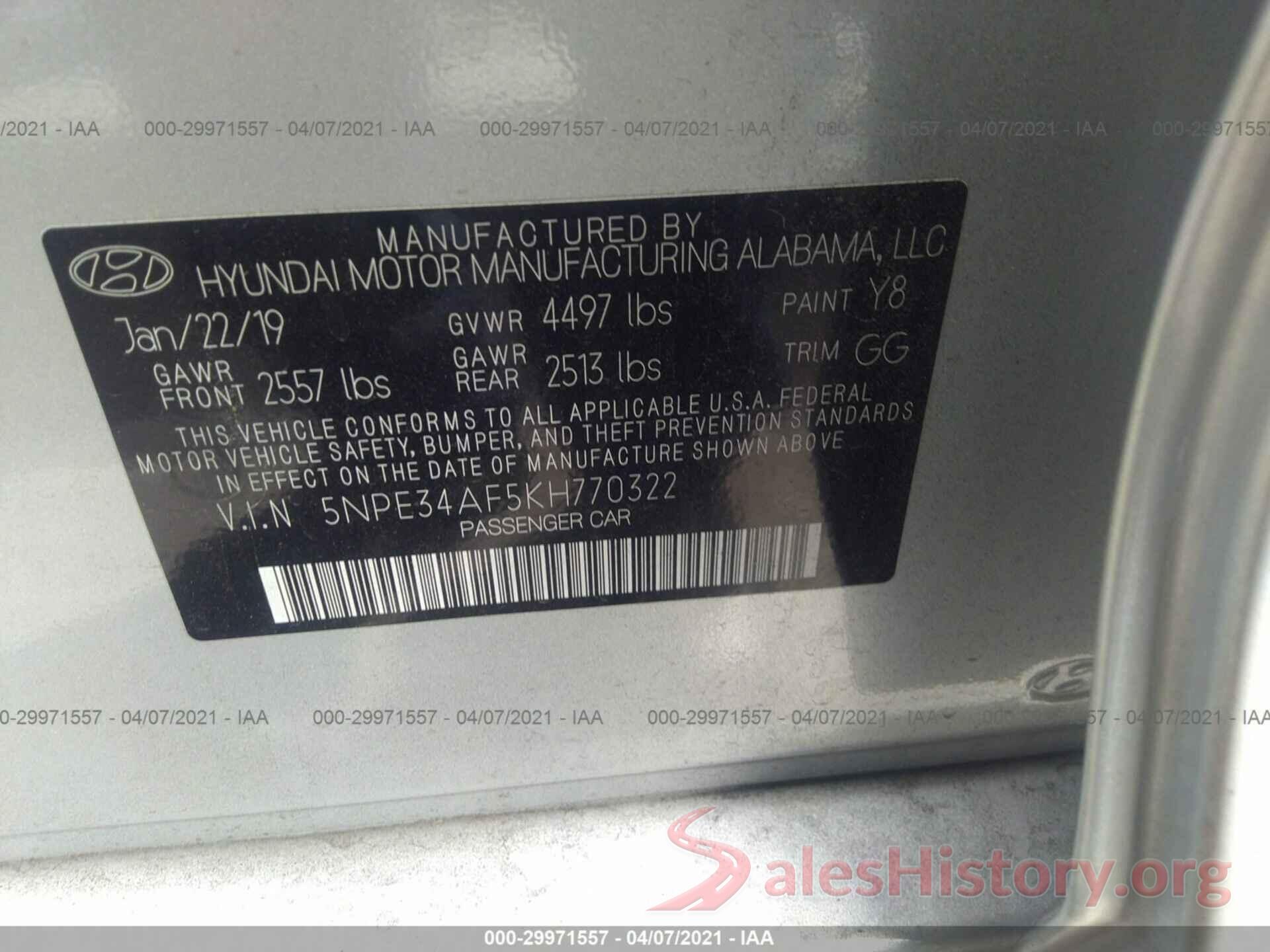 5NPE34AF5KH770322 2019 HYUNDAI SONATA