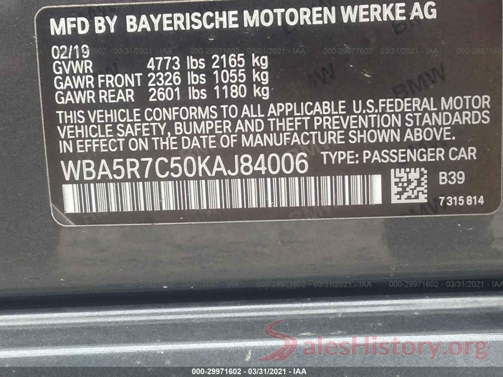 WBA5R7C50KAJ84006 2019 BMW 3 SERIES