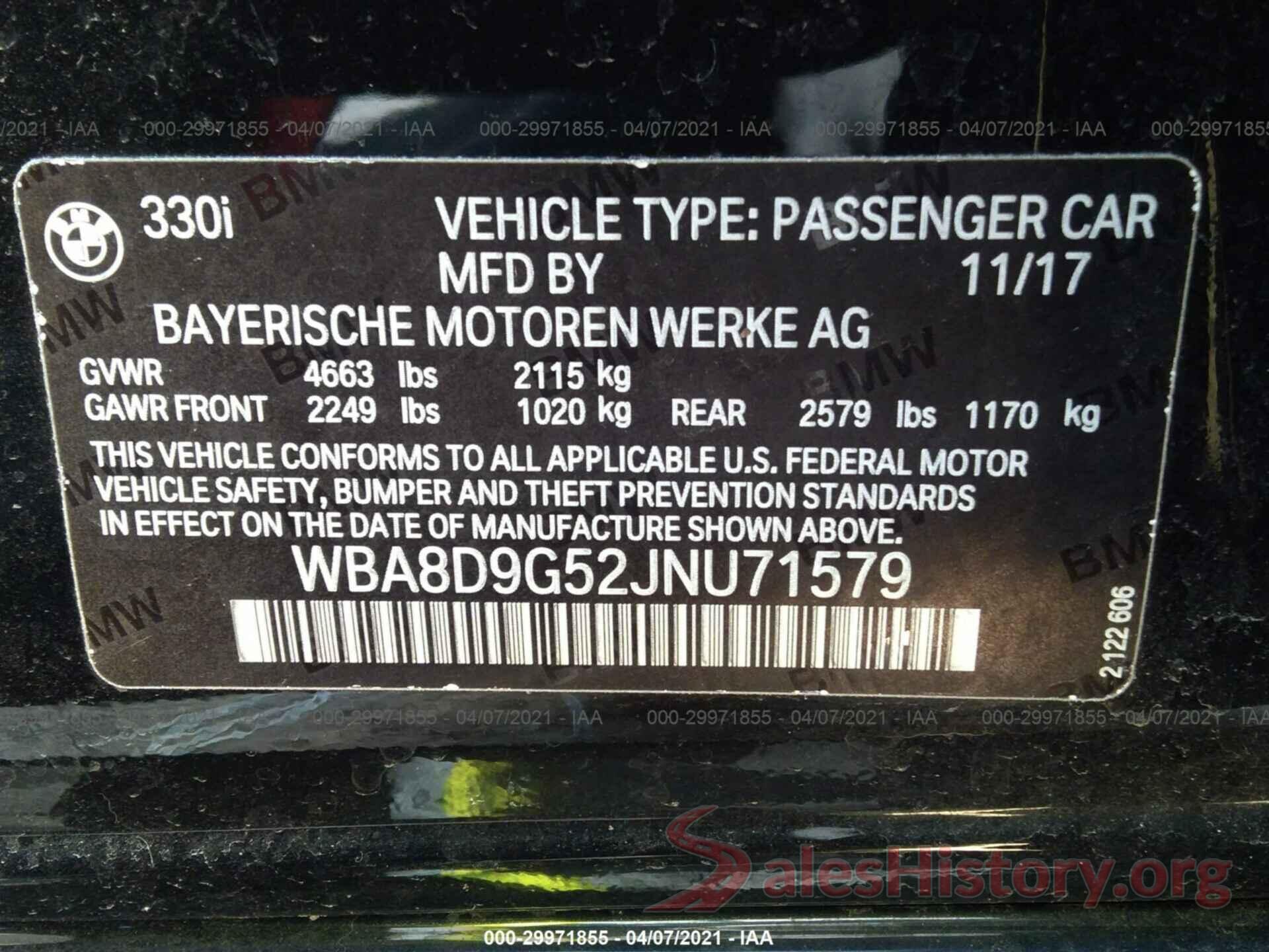 WBA8D9G52JNU71579 2018 BMW 3 SERIES