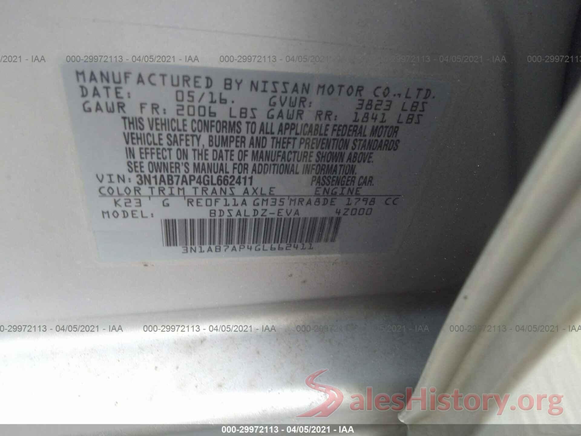 3N1AB7AP4GL662411 2016 NISSAN SENTRA