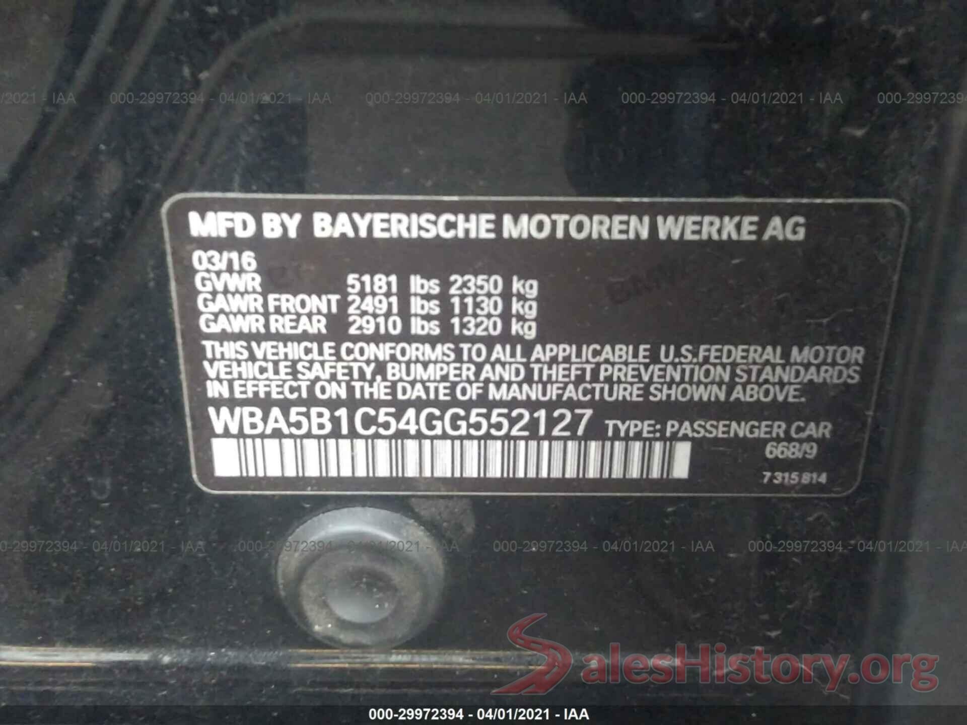 WBA5B1C54GG552127 2016 BMW 5 SERIES