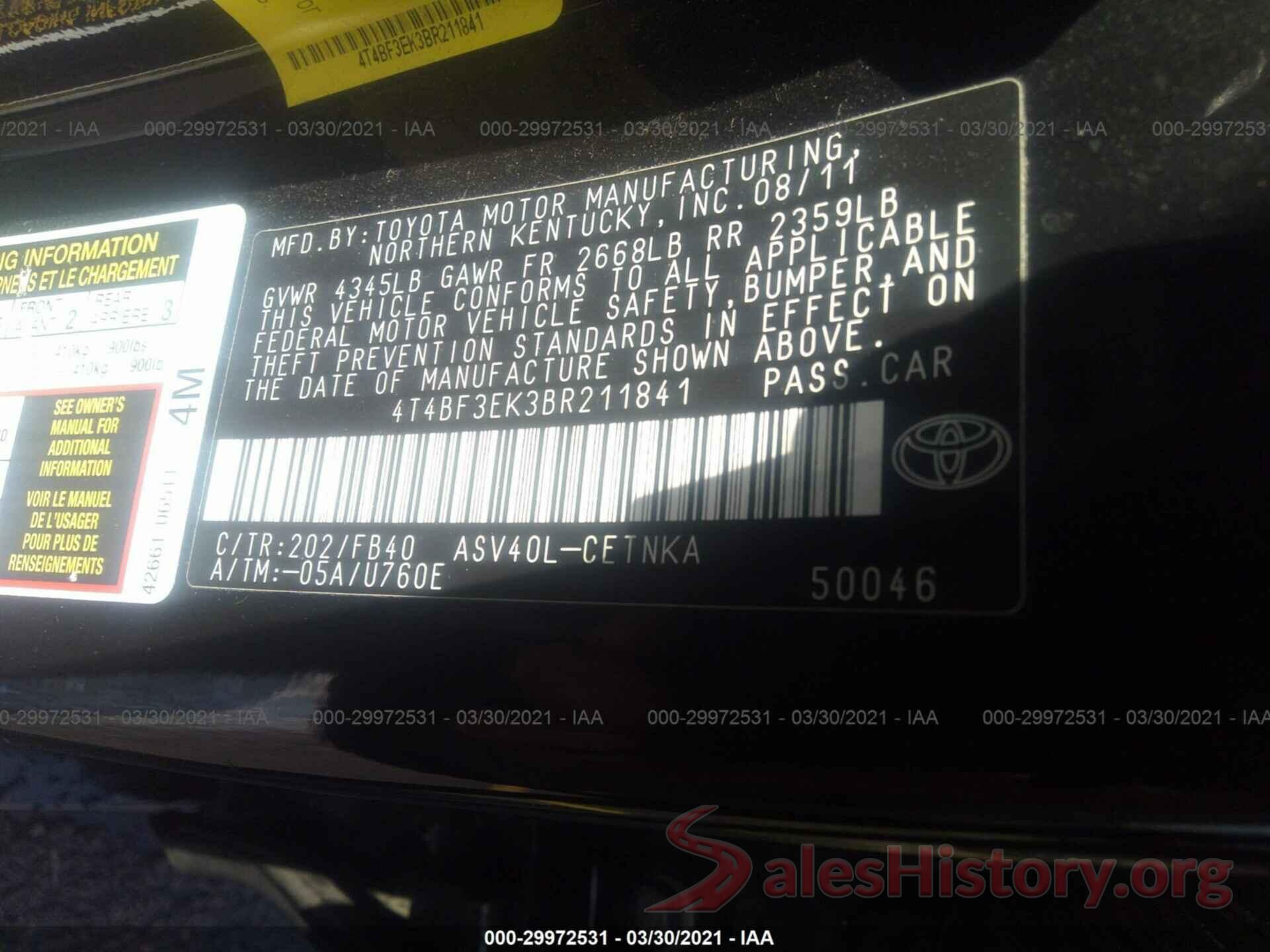 2T1BURHE5HC891776 2011 TOYOTA CAMRY