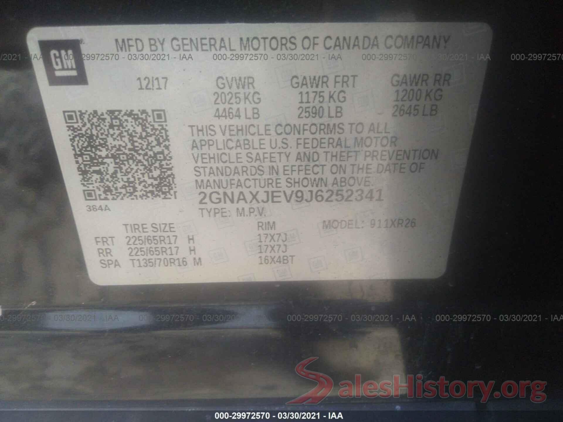 2GNAXJEV9J6252341 2018 CHEVROLET EQUINOX