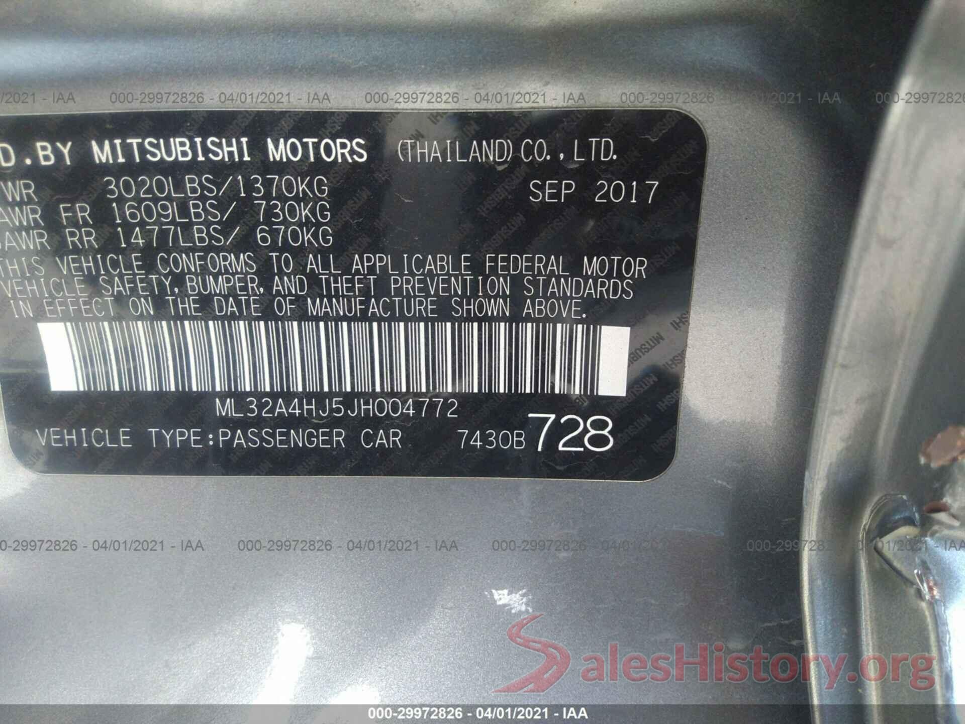 ML32A4HJ5JH004772 2018 MITSUBISHI MIRAGE