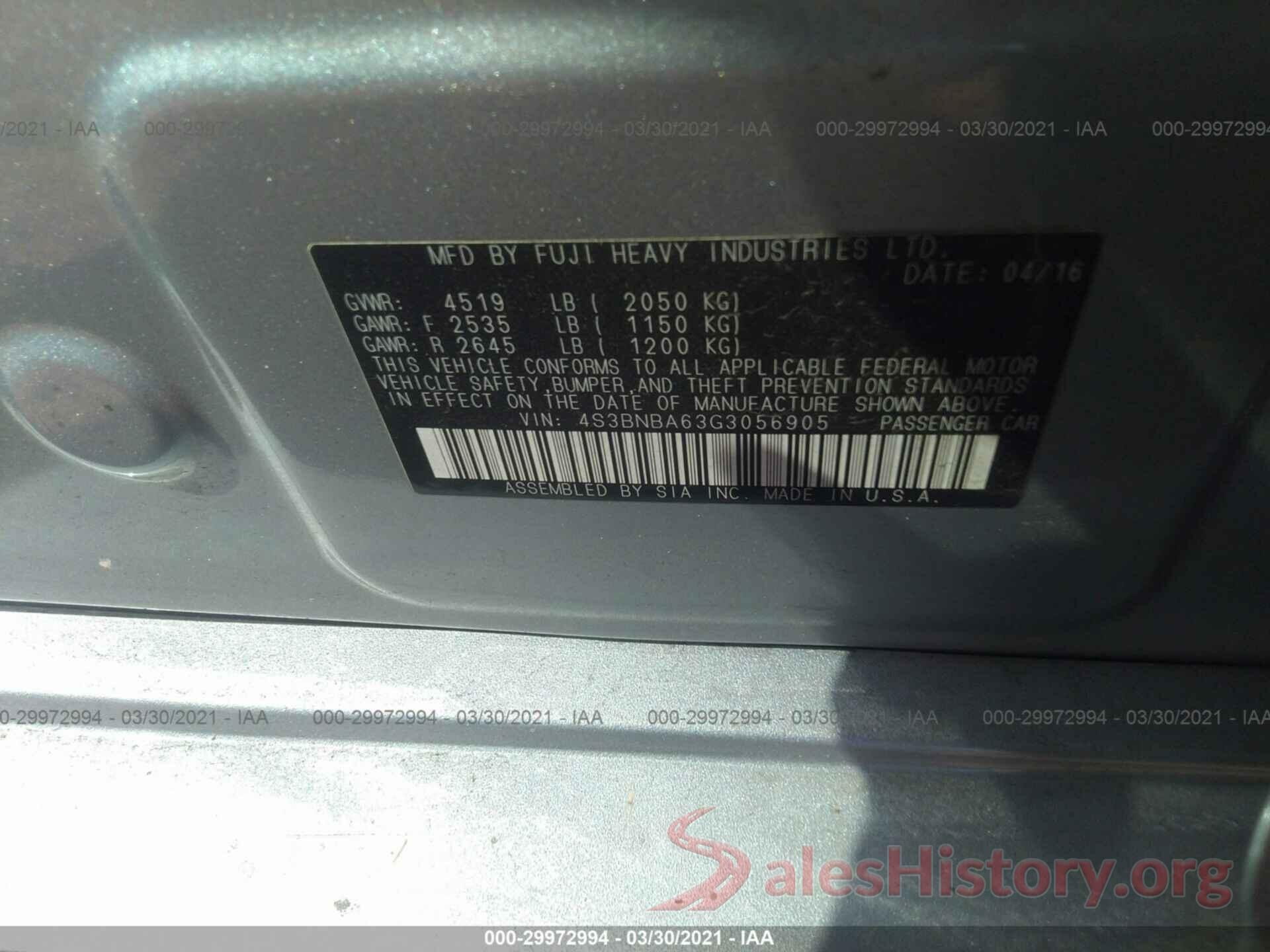 4S3BNBA63G3056905 2016 SUBARU LEGACY