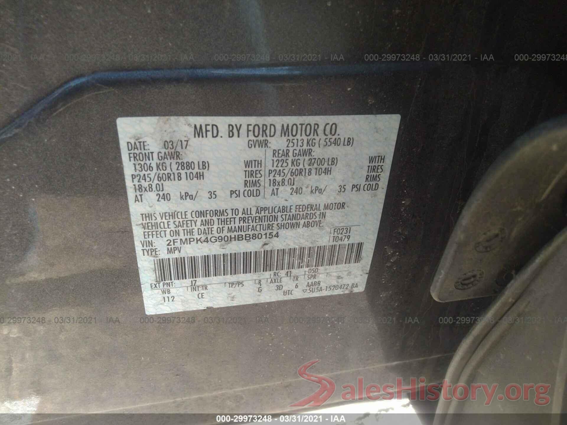 2FMPK4G90HBB80154 2017 FORD EDGE