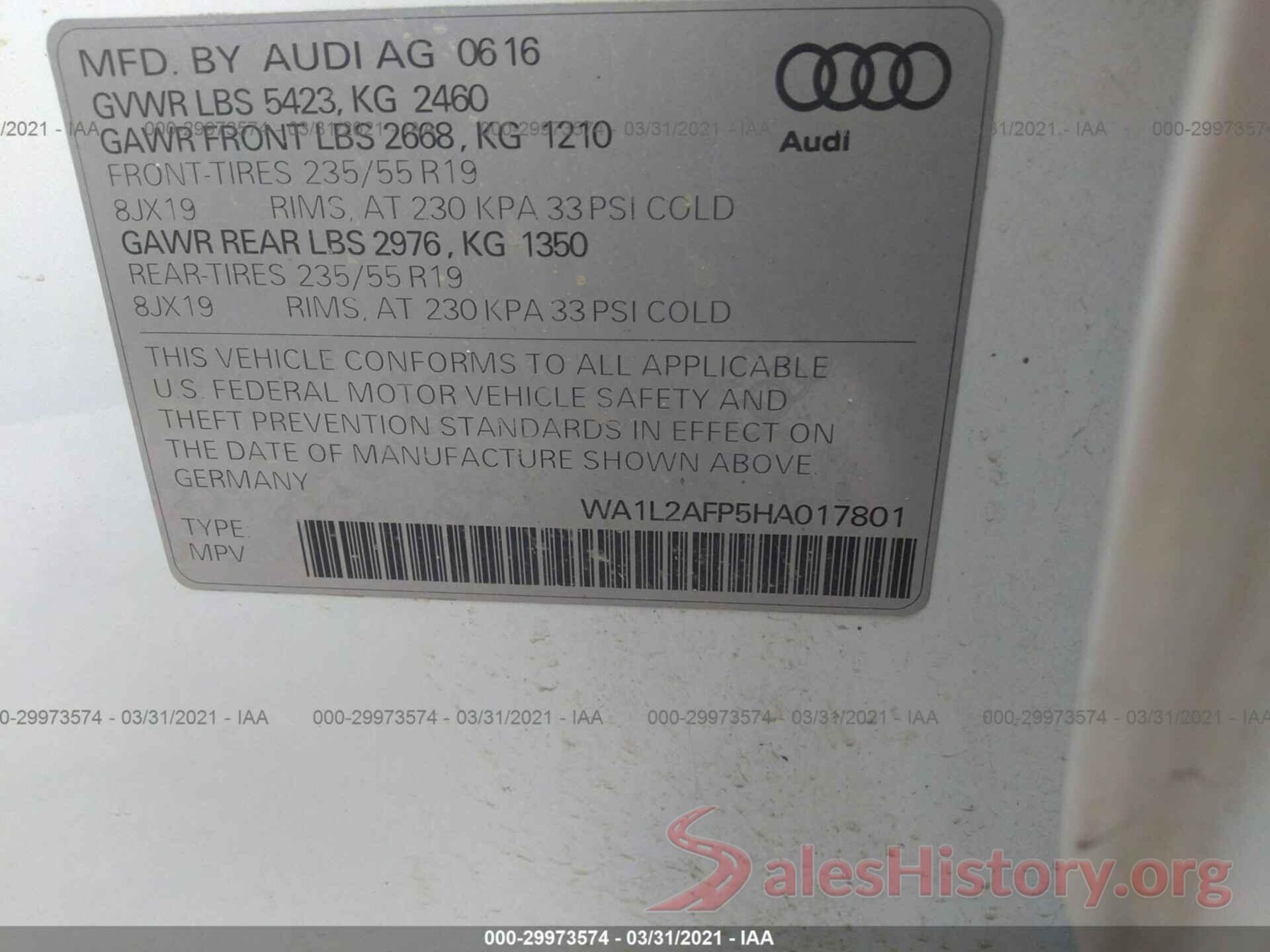 WA1L2AFP5HA017801 2017 AUDI Q5