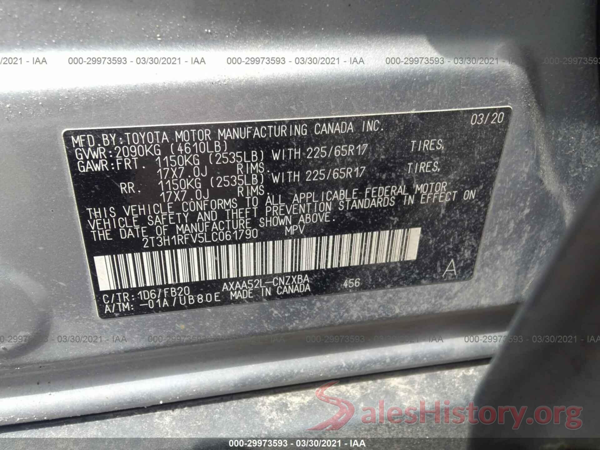 2T3H1RFV5LC061790 2020 TOYOTA RAV4