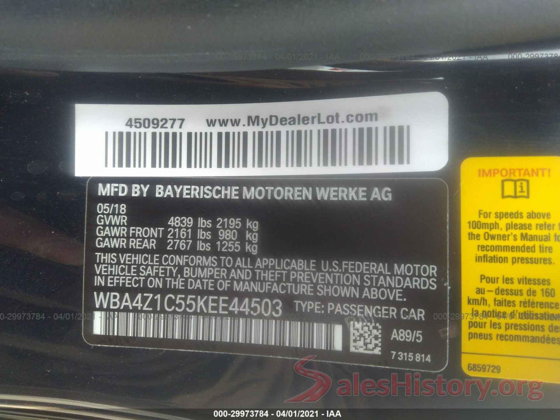 WBA4Z1C55KEE44503 2019 BMW 4 SERIES