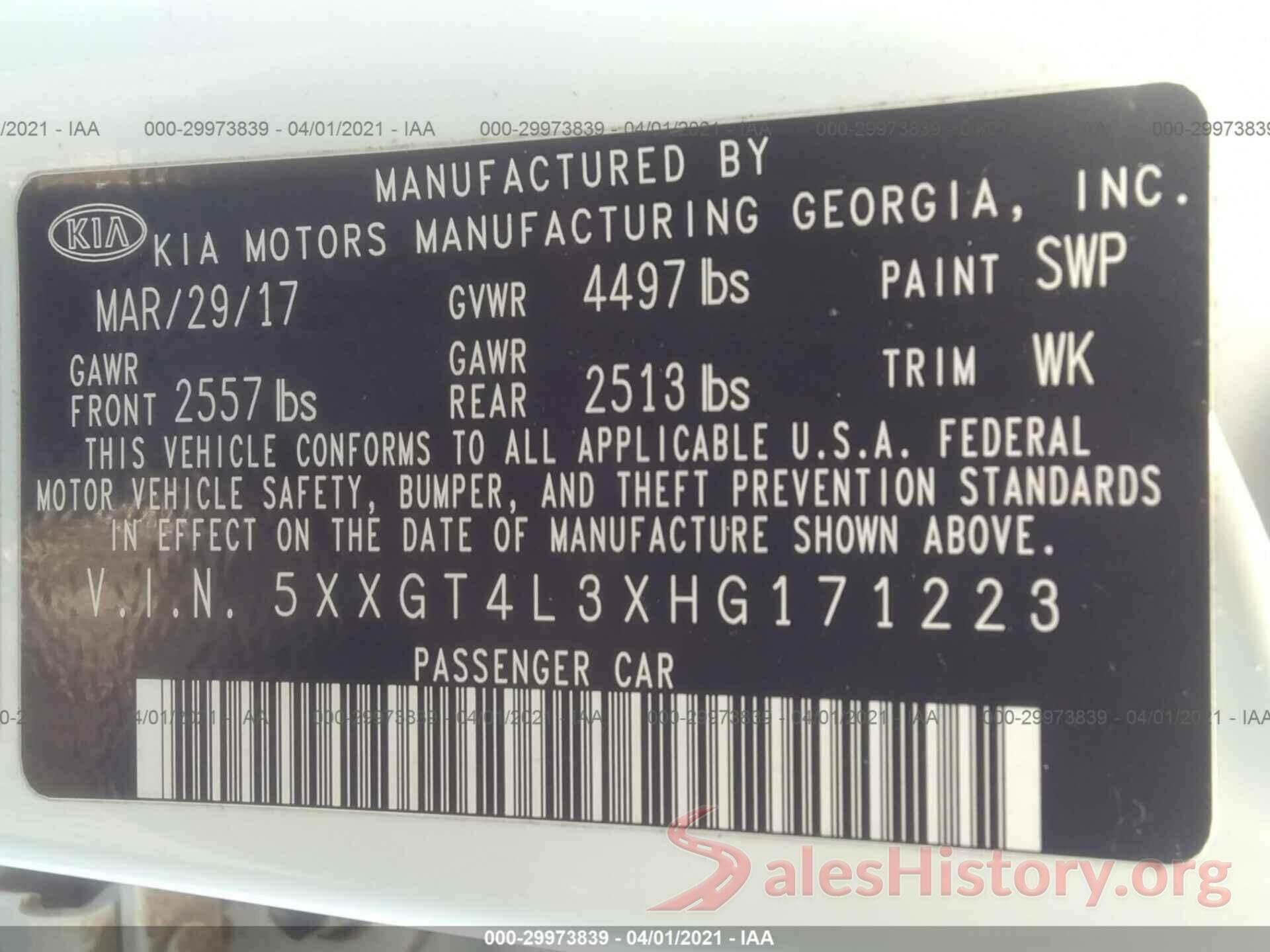 5XXGT4L3XHG171223 2017 KIA OPTIMA