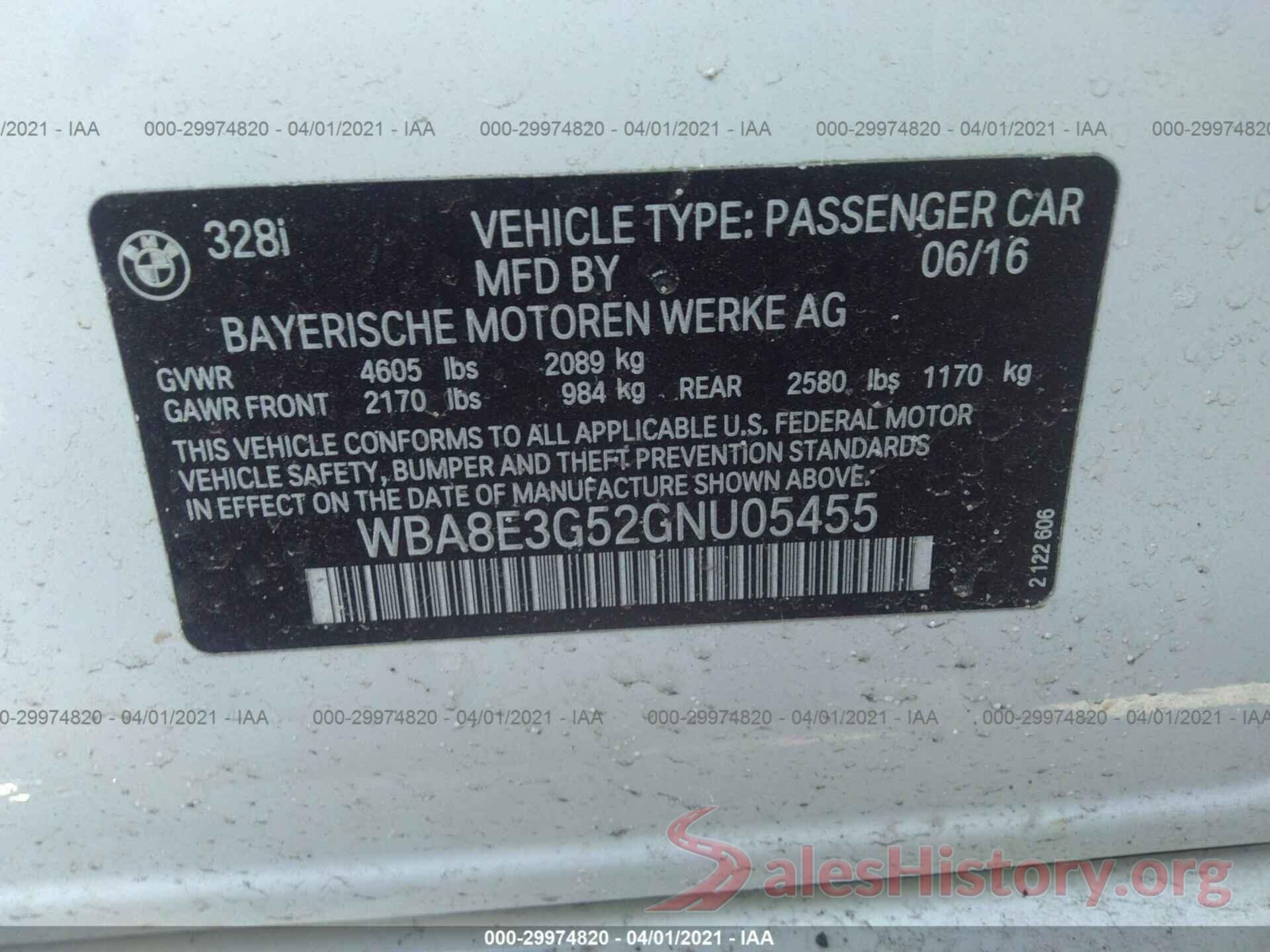 WBA8E3G52GNU05455 2016 BMW 3 SERIES