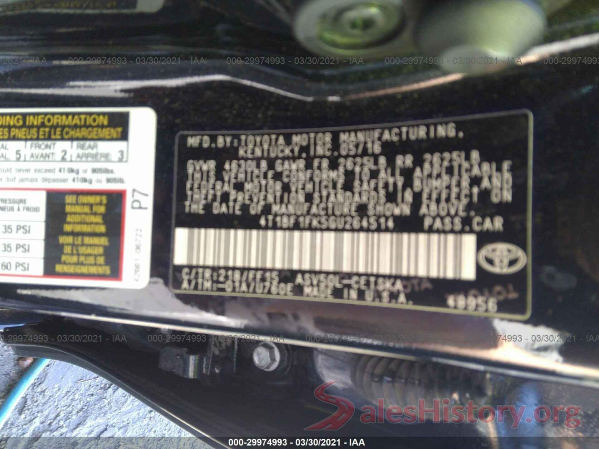 4T1BF1FK5GU264514 2016 TOYOTA CAMRY