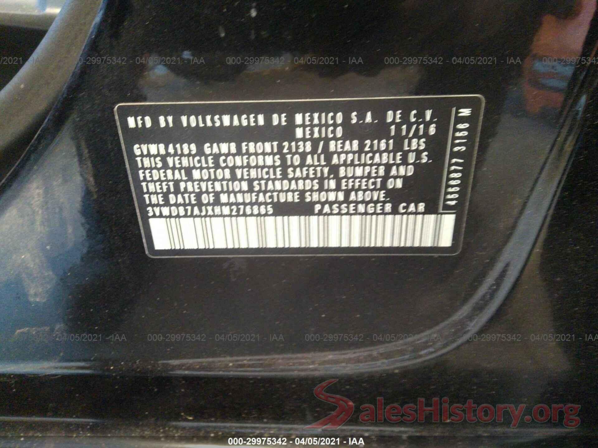 3VWDB7AJXHM276865 2017 VOLKSWAGEN JETTA