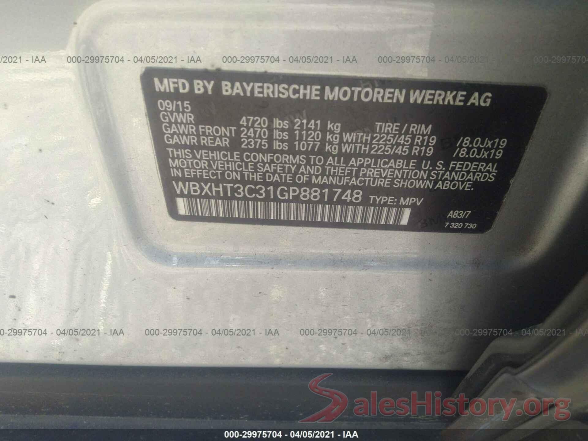 WBXHT3C31GP881748 2016 BMW X1