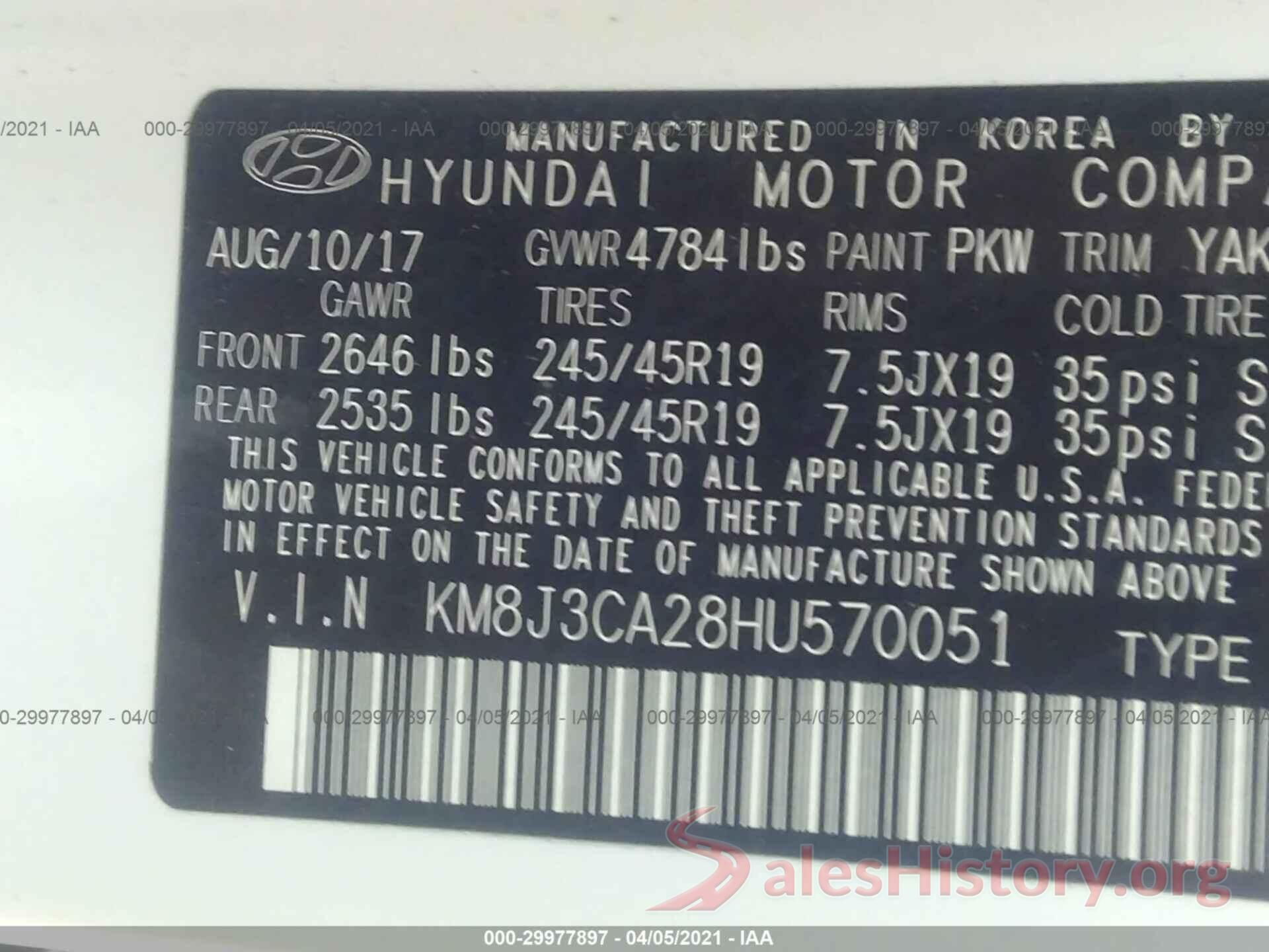 KM8J3CA28HU570051 2017 HYUNDAI TUCSON