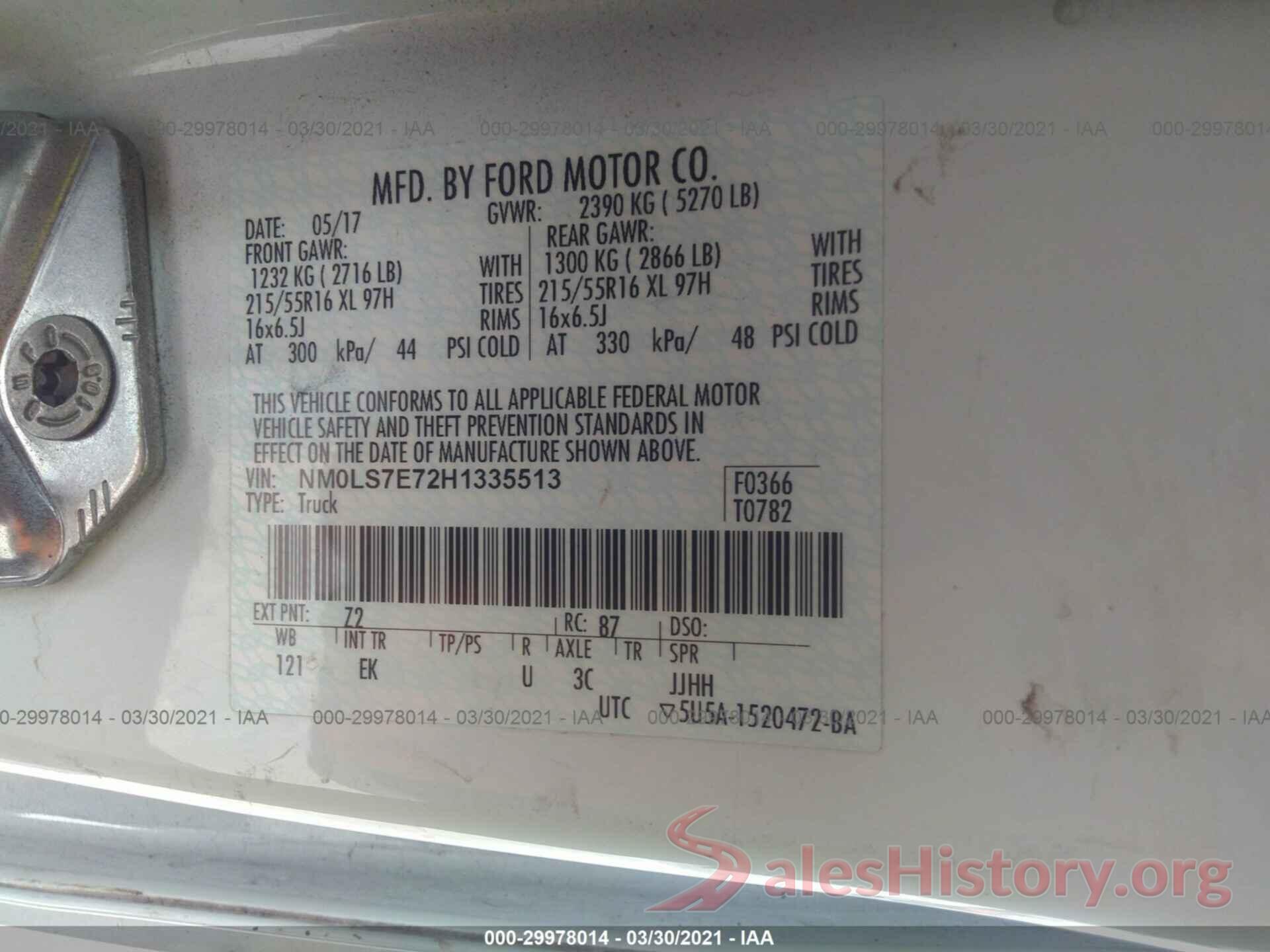 NM0LS7E72H1335513 2017 FORD TRANSIT CONNECT VAN