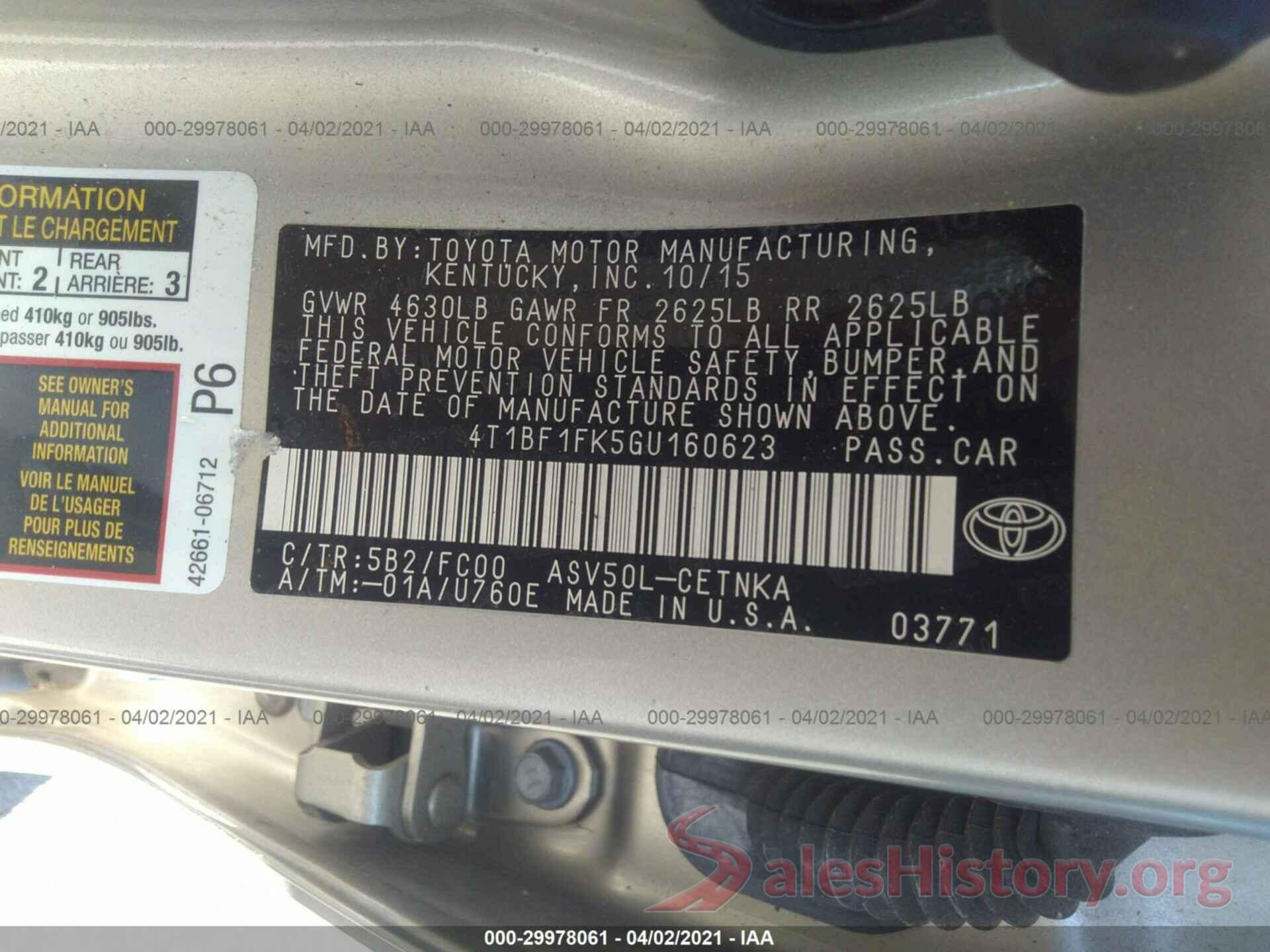 4T1BF1FK5GU160623 2016 TOYOTA CAMRY