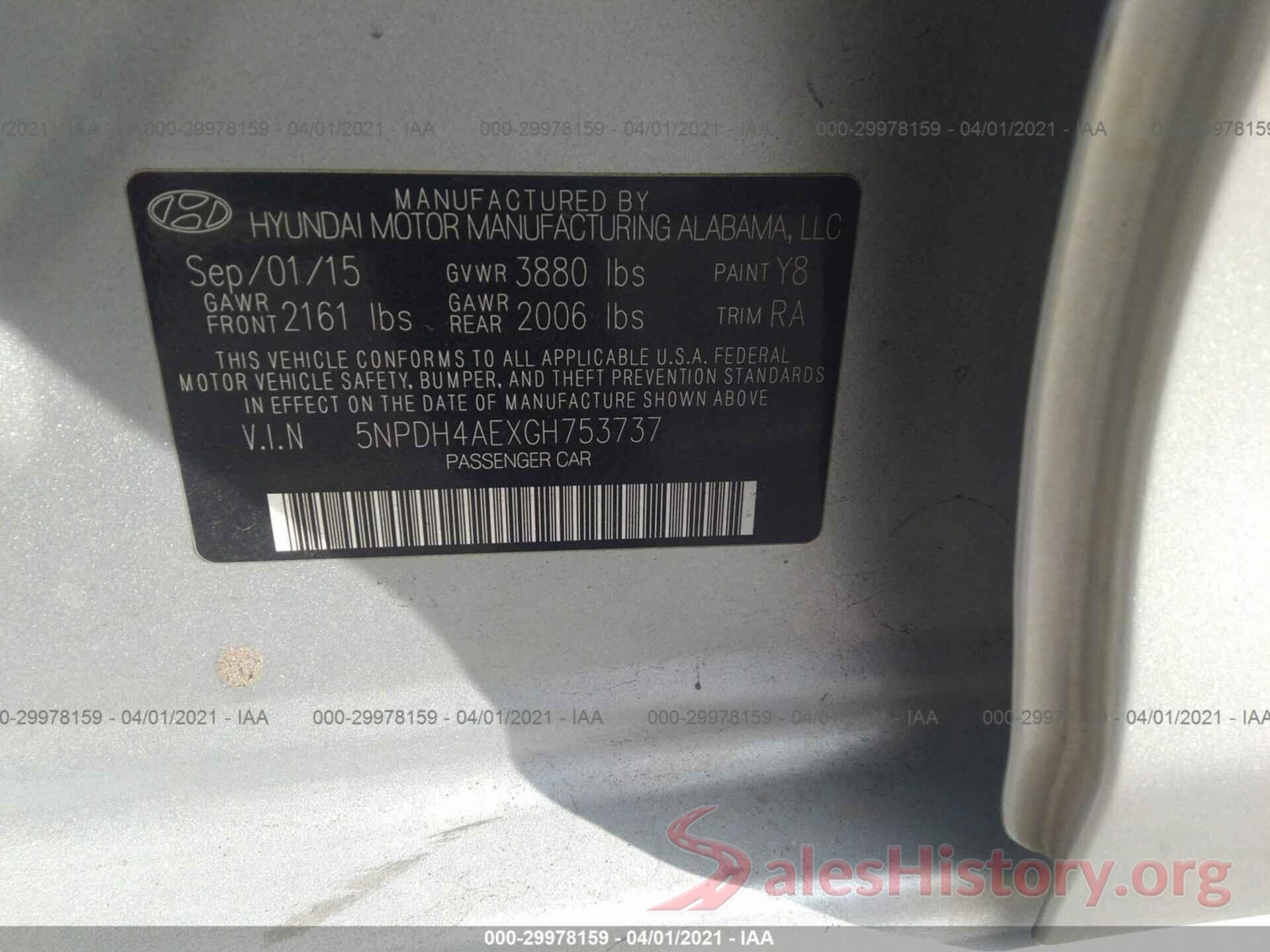 5NPDH4AEXGH753737 2016 HYUNDAI ELANTRA