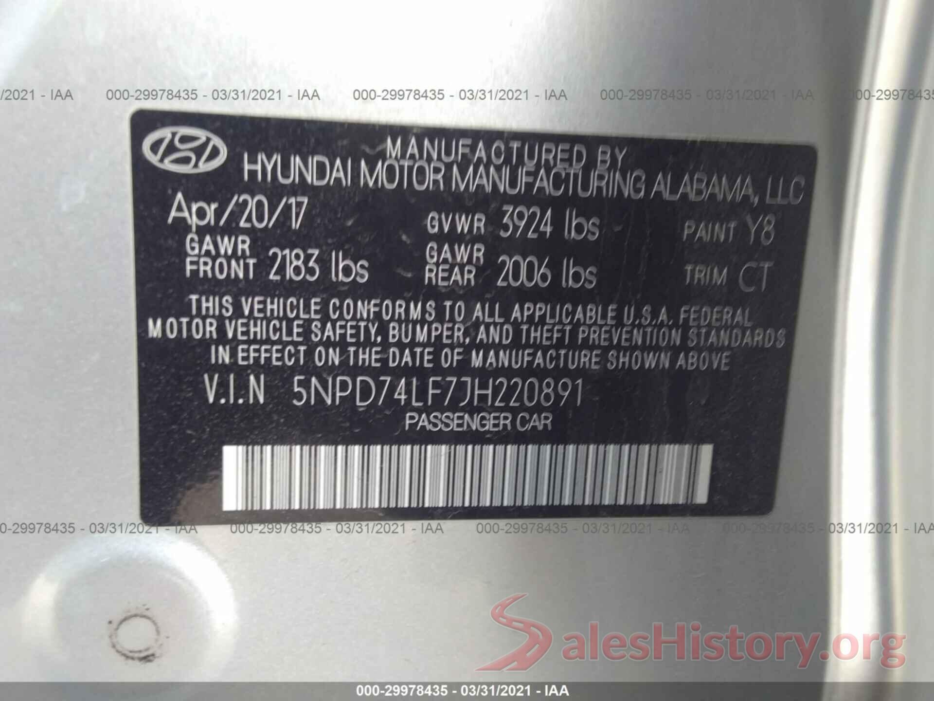 5NPD74LF7JH220891 2018 HYUNDAI ELANTRA