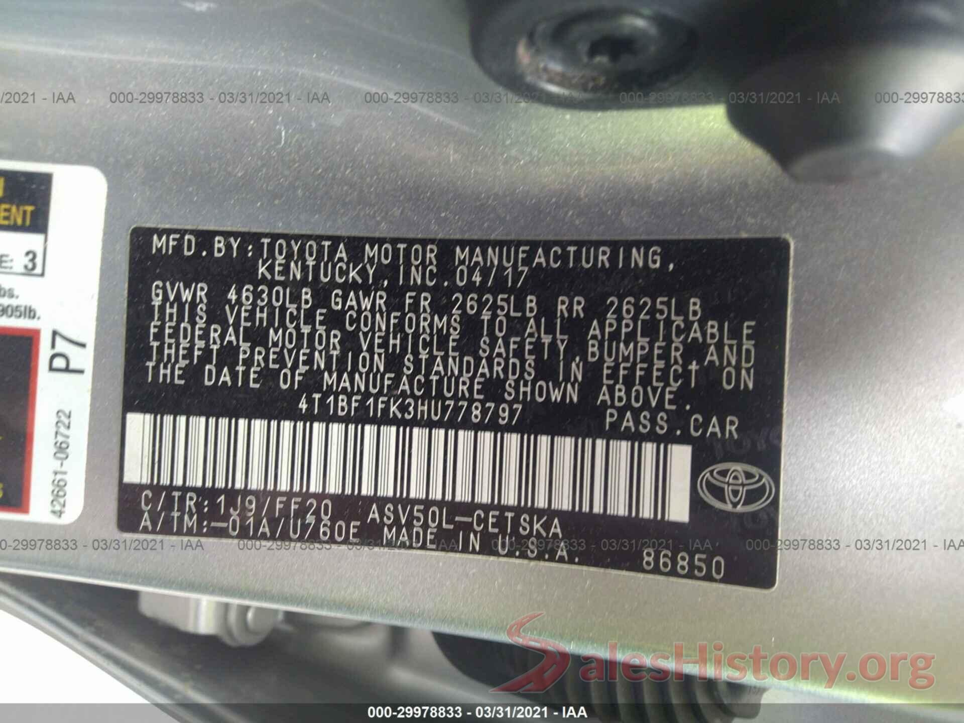 4T1BF1FK3HU778797 2017 TOYOTA CAMRY