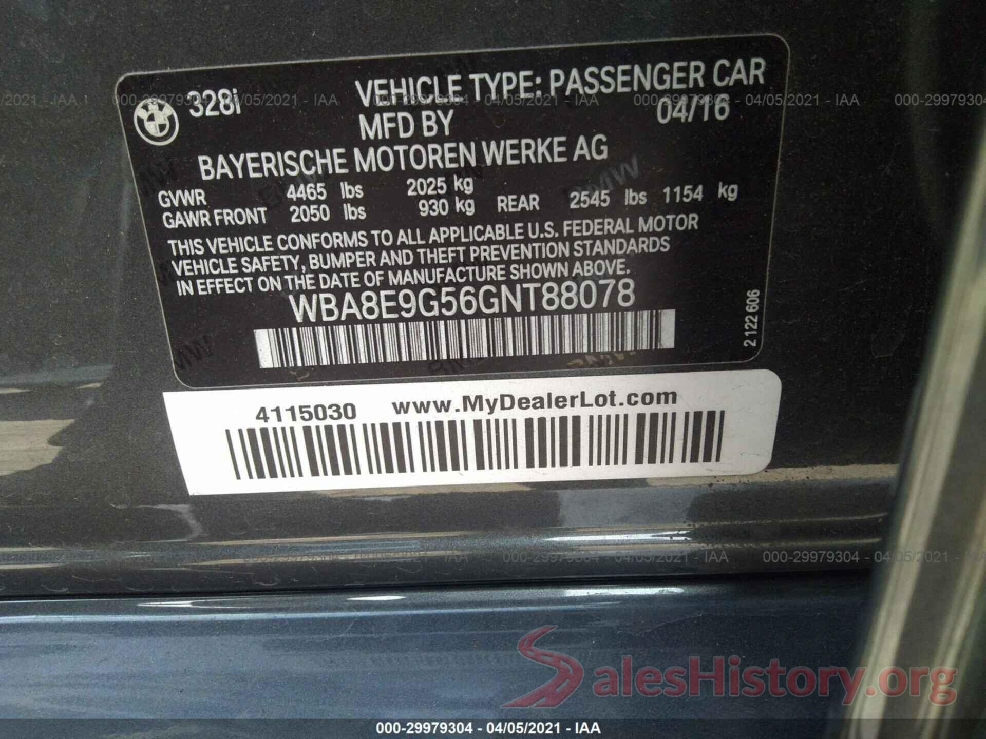 WBA8E9G56GNT88078 2016 BMW 3 SERIES