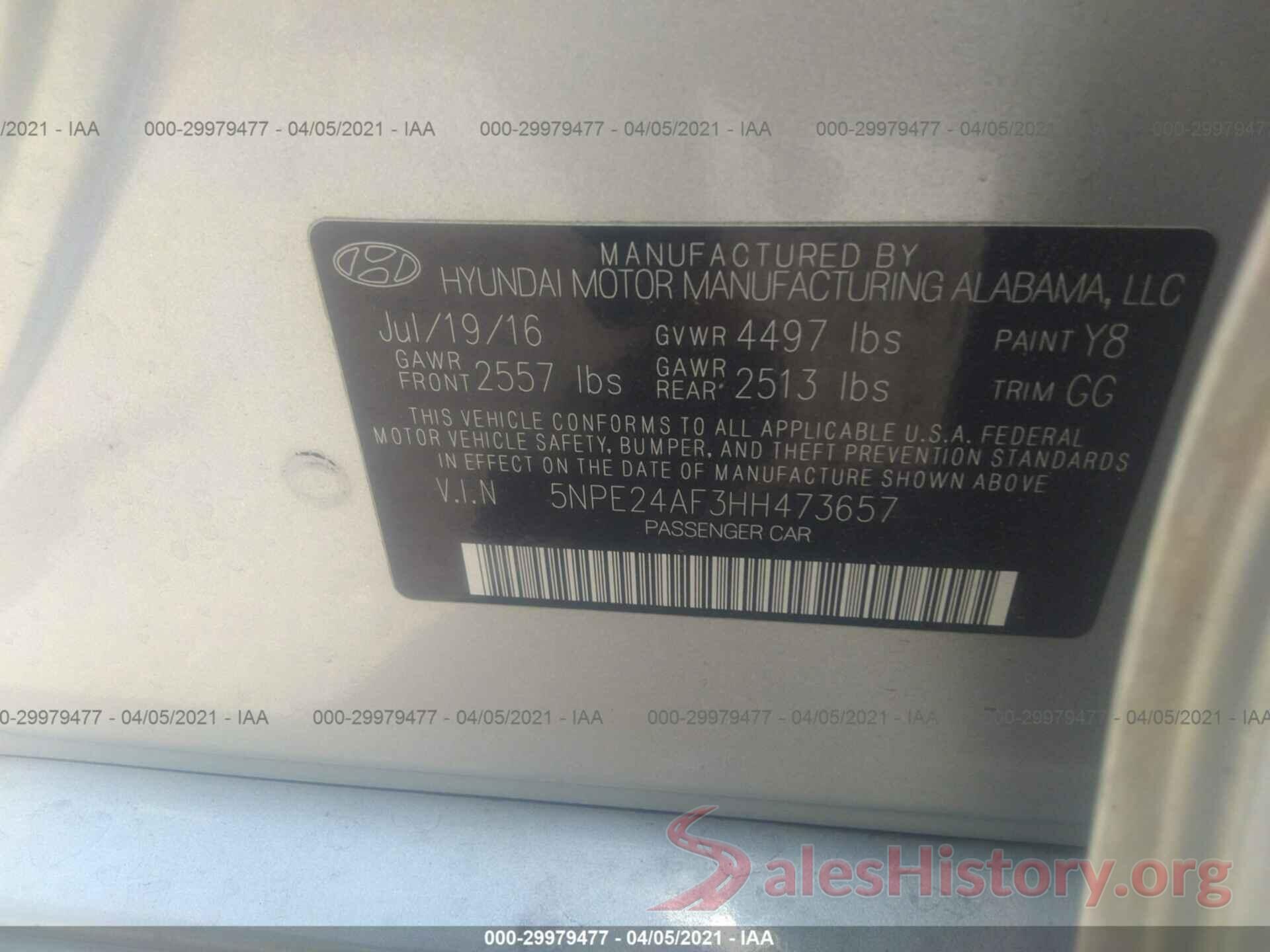 5NPE24AF3HH473657 2017 HYUNDAI SONATA