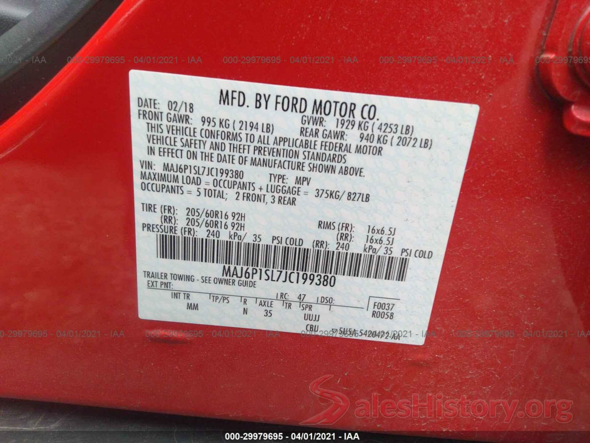 MAJ6P1SL7JC199380 2018 FORD ECOSPORT