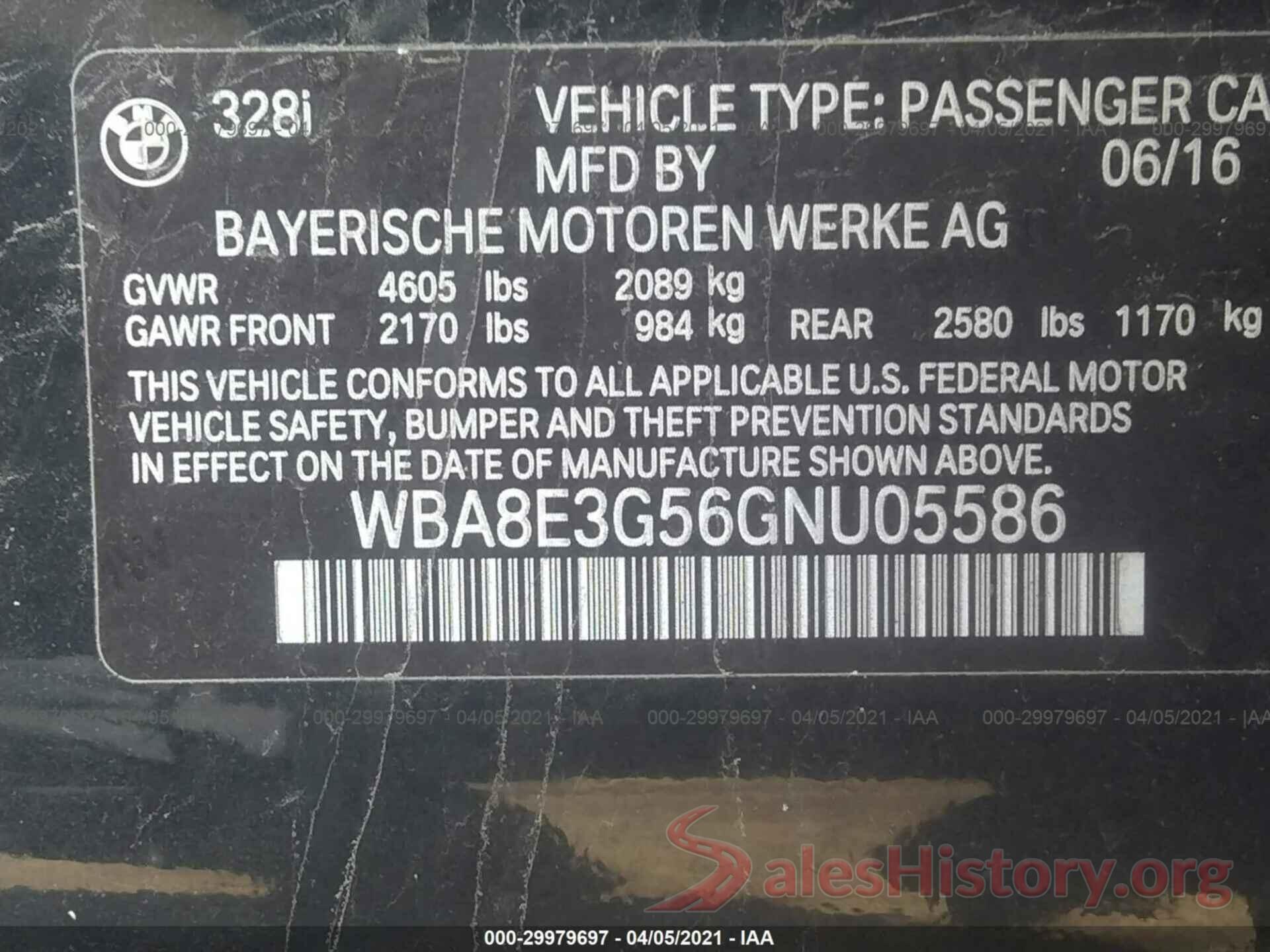 WBA8E3G56GNU05586 2016 BMW 3 SERIES