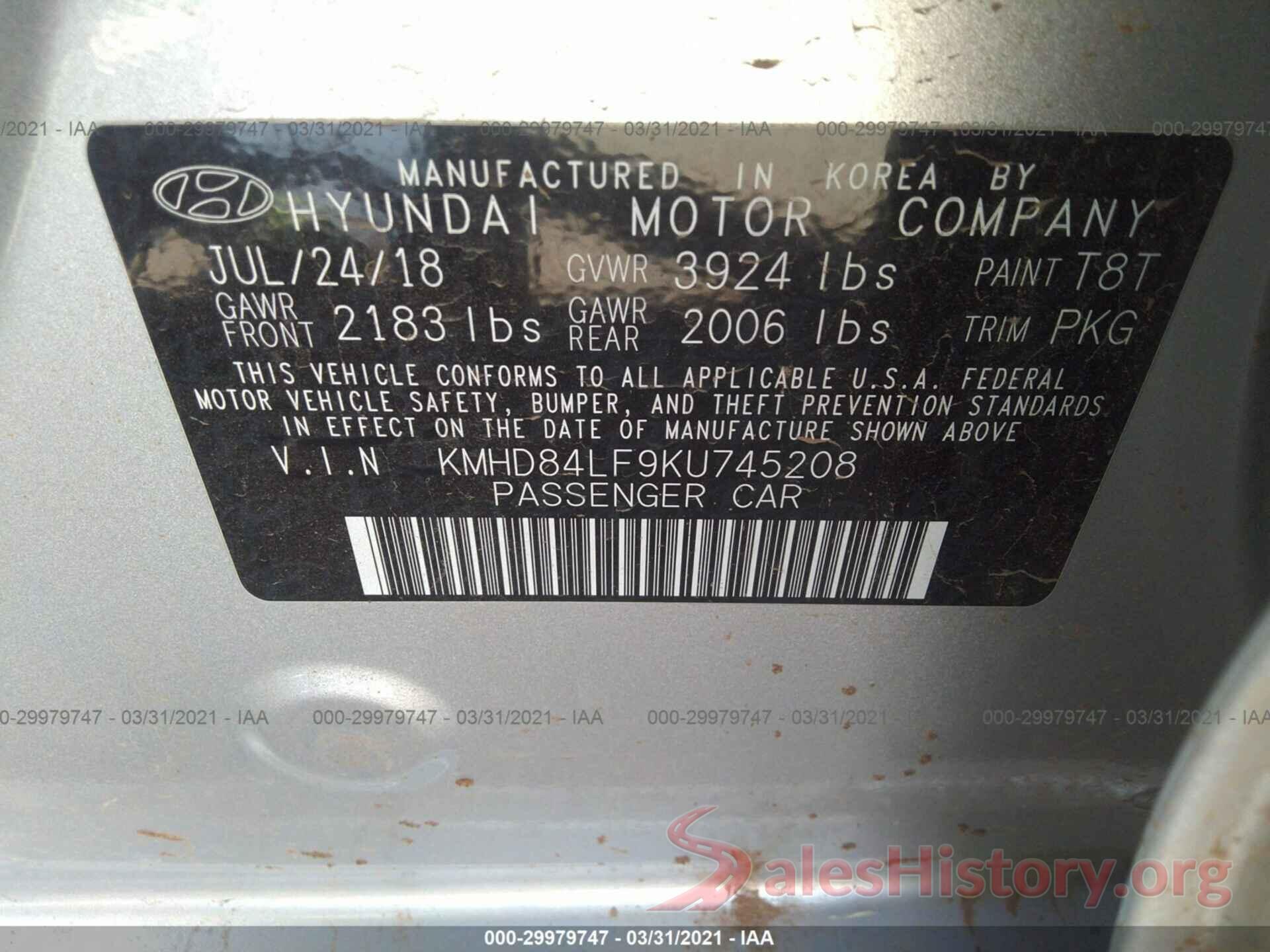 KMHD84LF9KU745208 2019 HYUNDAI ELANTRA