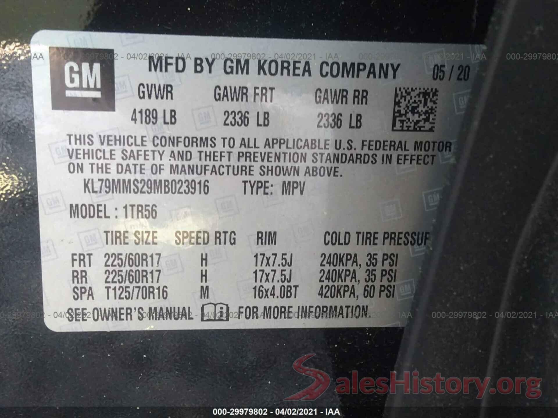 KL79MMS29MB023916 2021 CHEVROLET TRAILBLAZER