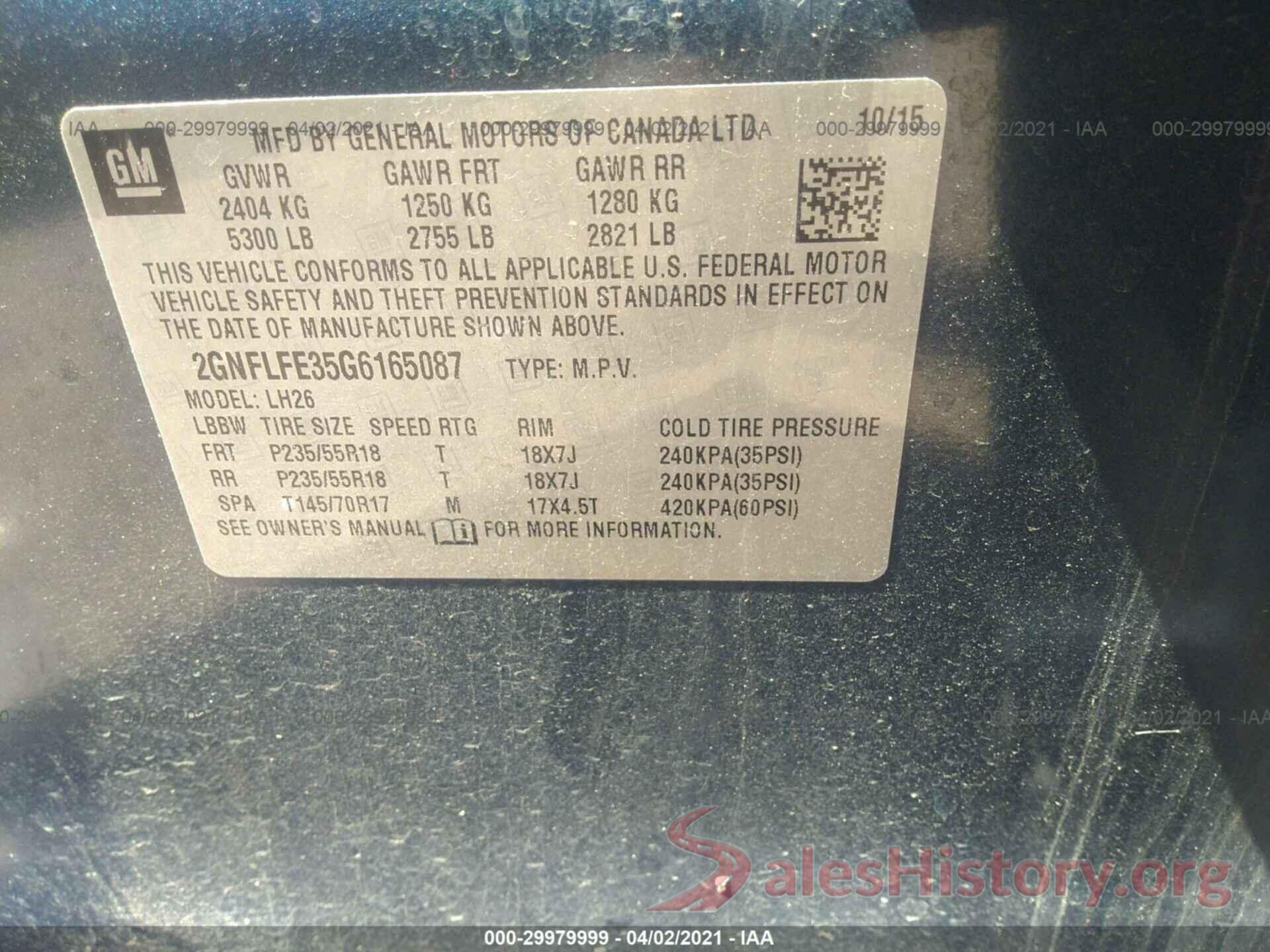 2GNFLFE35G6165087 2016 CHEVROLET EQUINOX