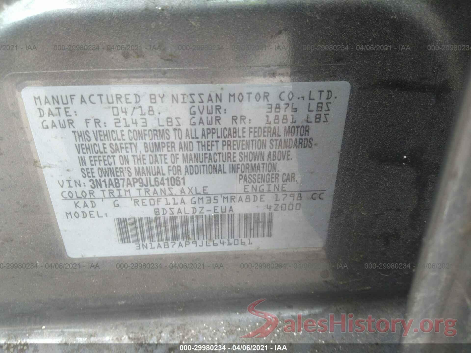 3N1AB7AP9JL641061 2018 NISSAN SENTRA