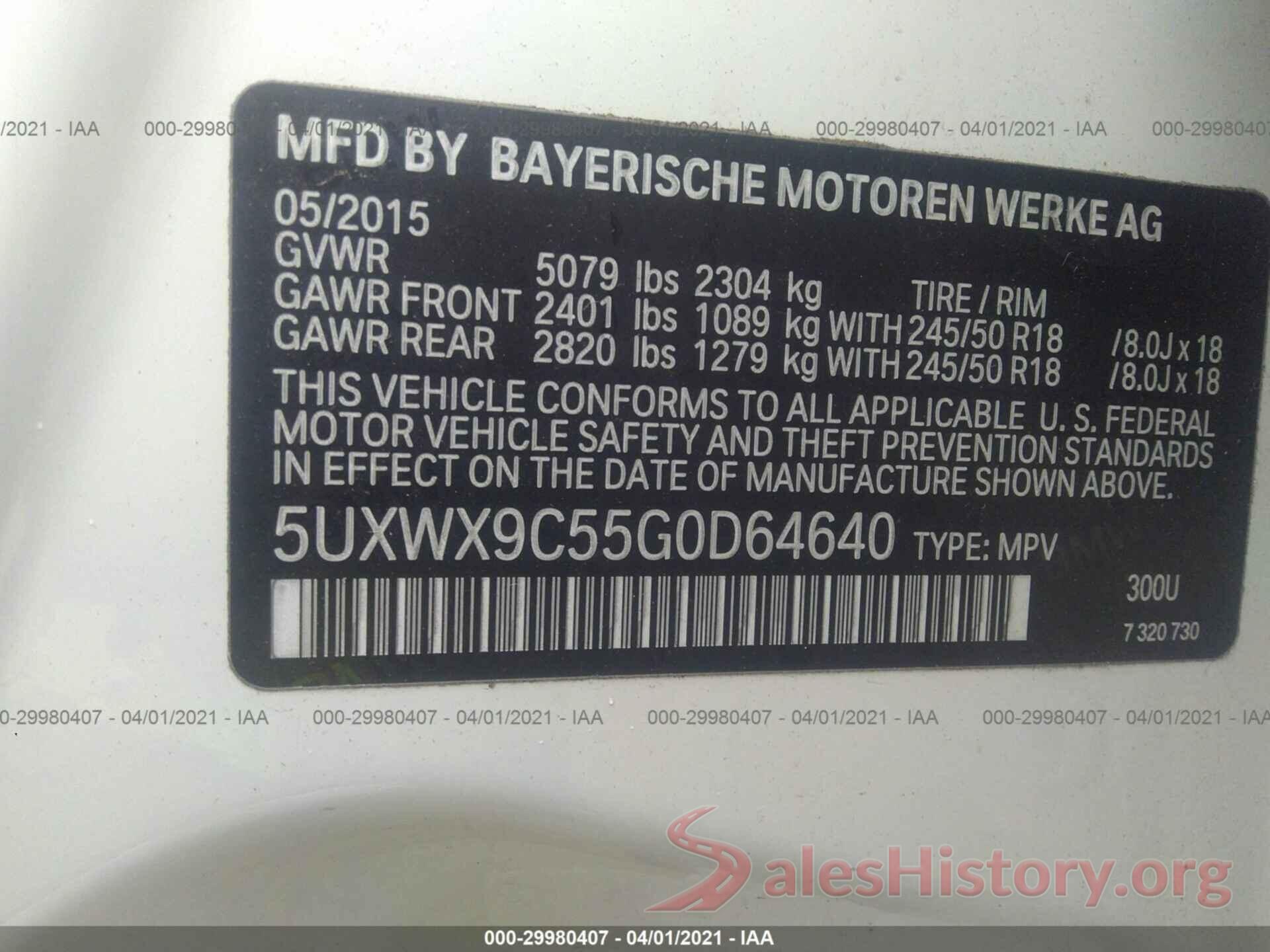 5UXWX9C55G0D64640 2016 BMW X3