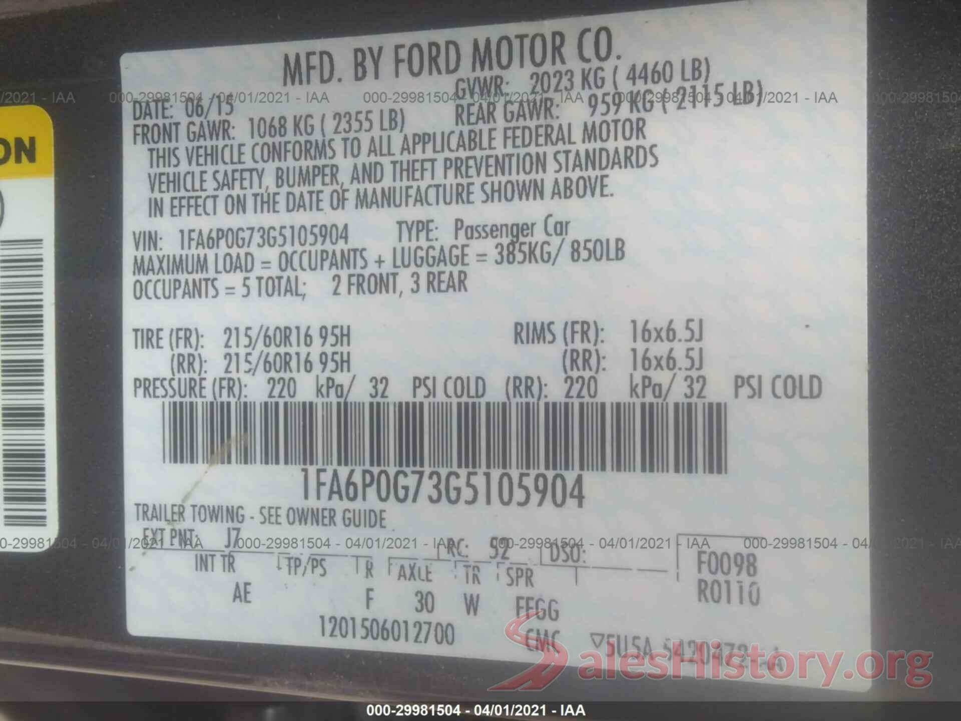 1FA6P0G73G5105904 2016 FORD FUSION