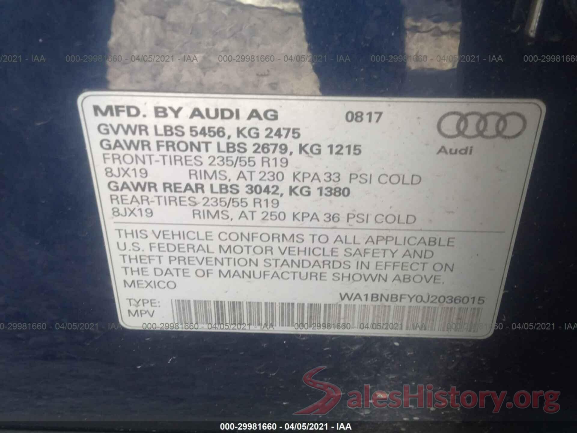 WA1BNBFY0J2036015 2018 AUDI Q5