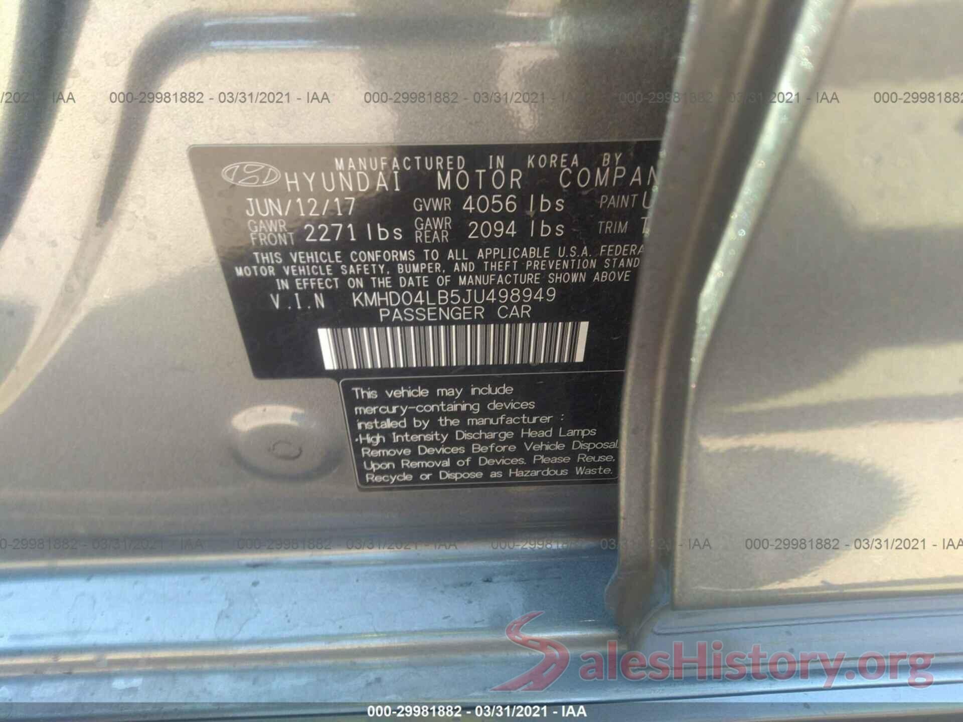 KMHD04LB5JU498949 2018 HYUNDAI ELANTRA