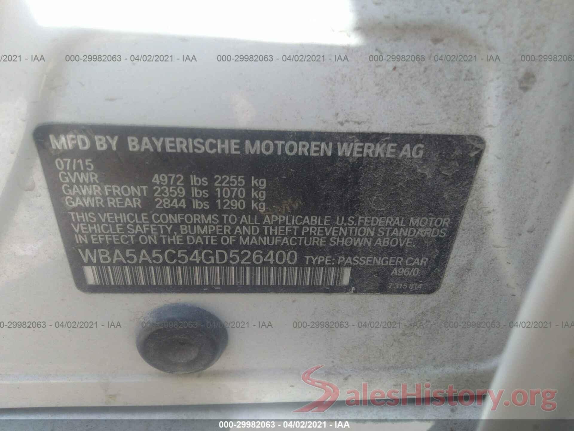 WBA5A5C54GD526400 2016 BMW 5 SERIES