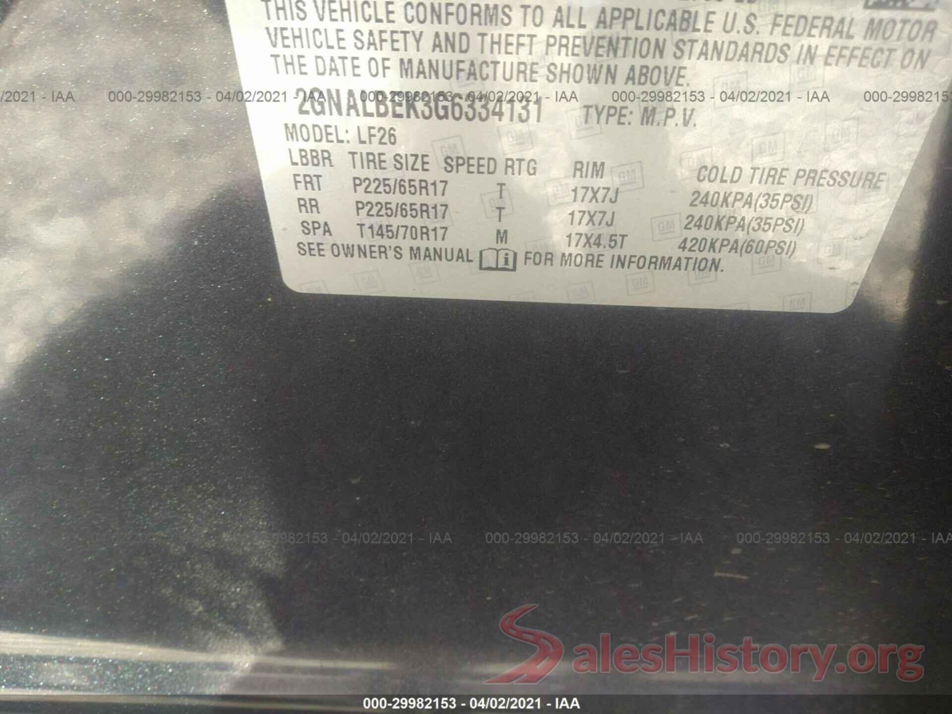 2GNALBEK3G6334131 2016 CHEVROLET EQUINOX