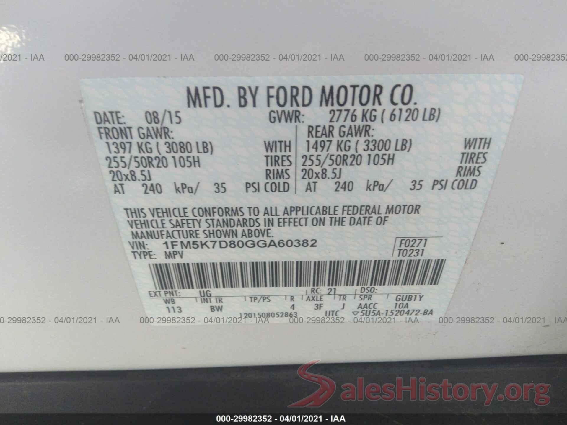 1FM5K7D80GGA60382 2016 FORD EXPLORER