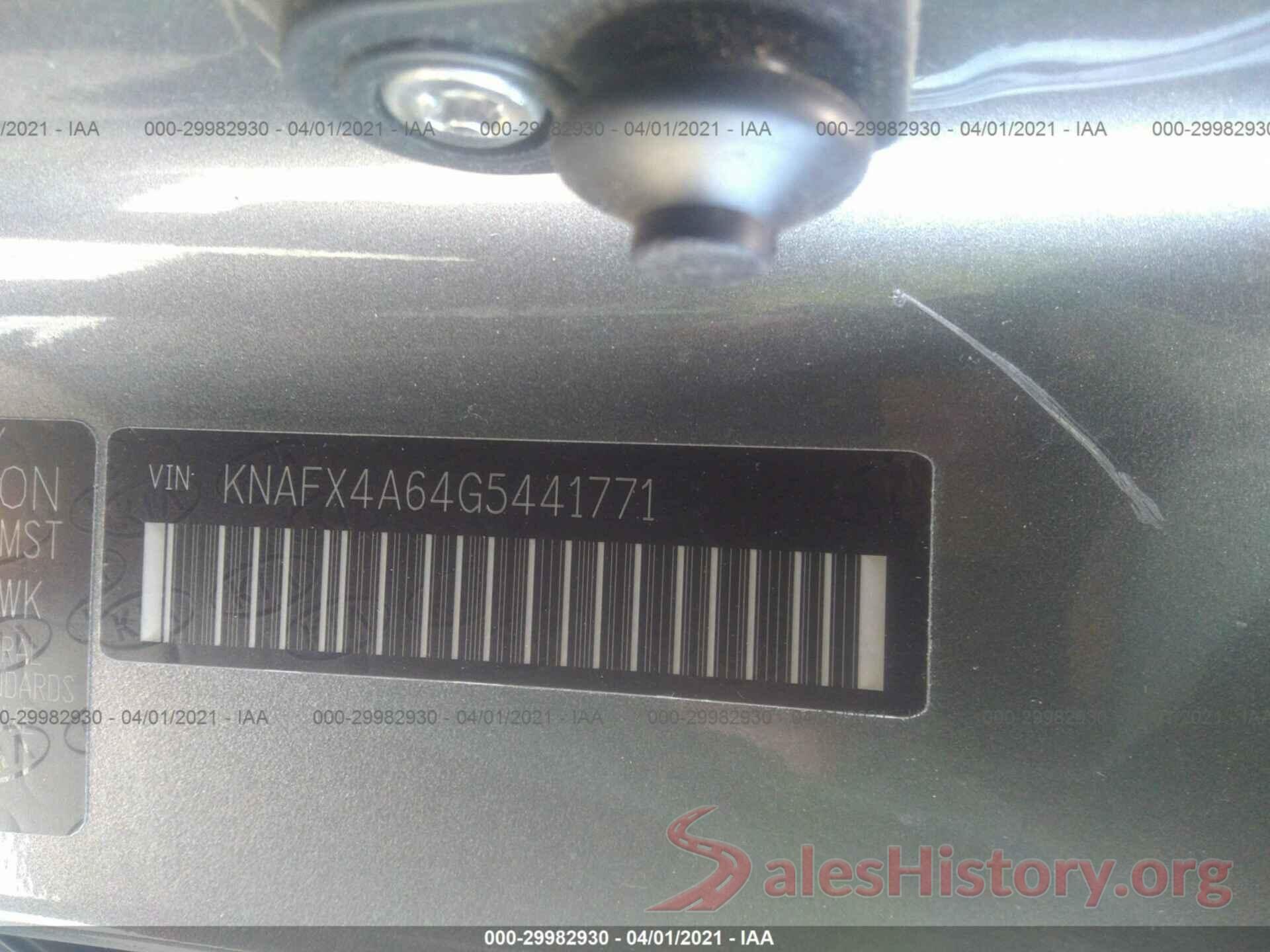 KNAFX4A64G5441771 2016 KIA FORTE