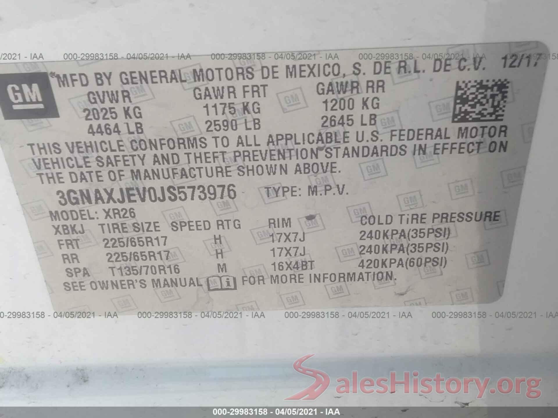 3GNAXJEV0JS573976 2018 CHEVROLET EQUINOX