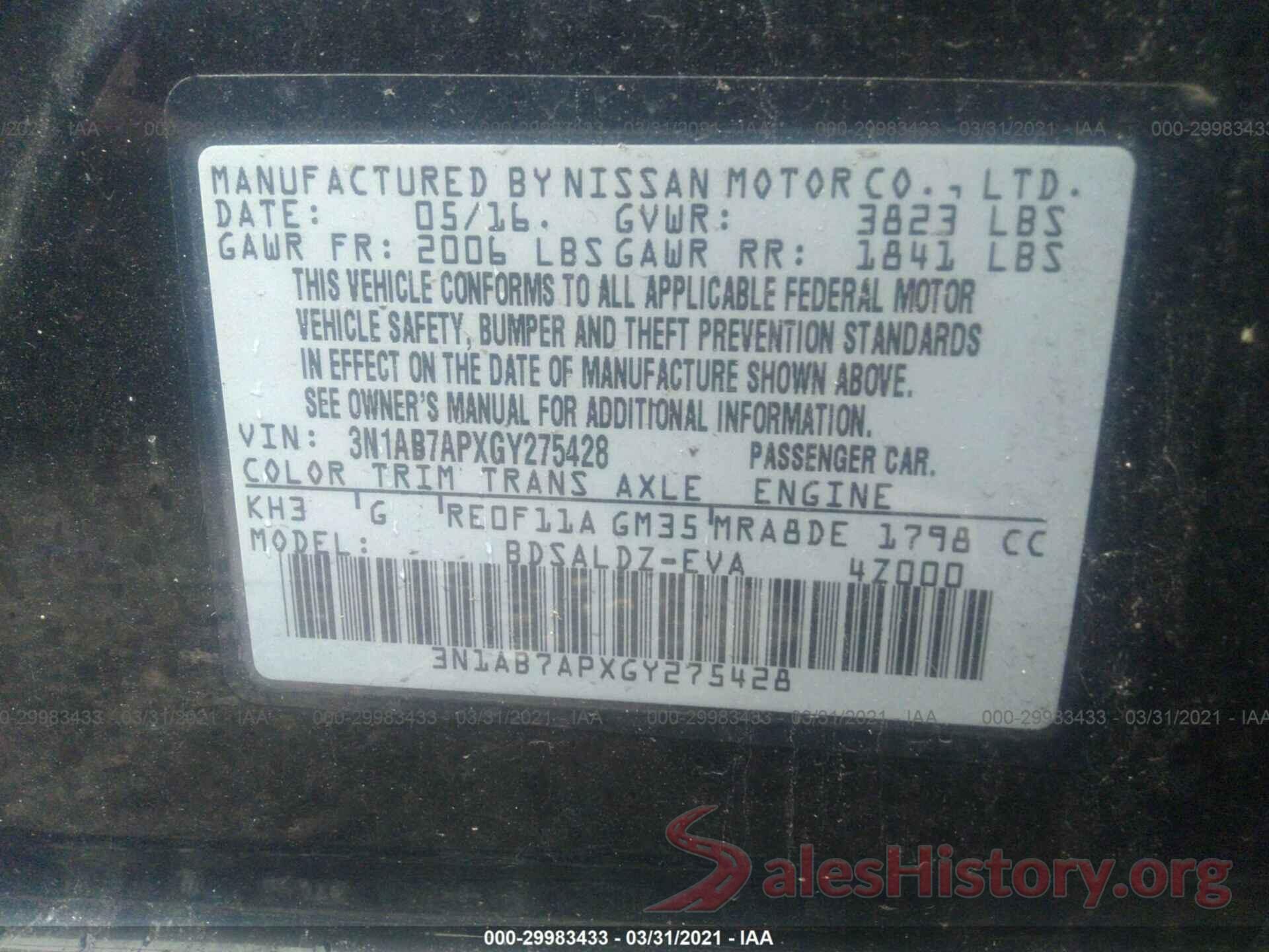 3N1AB7APXGY275428 2016 NISSAN SENTRA