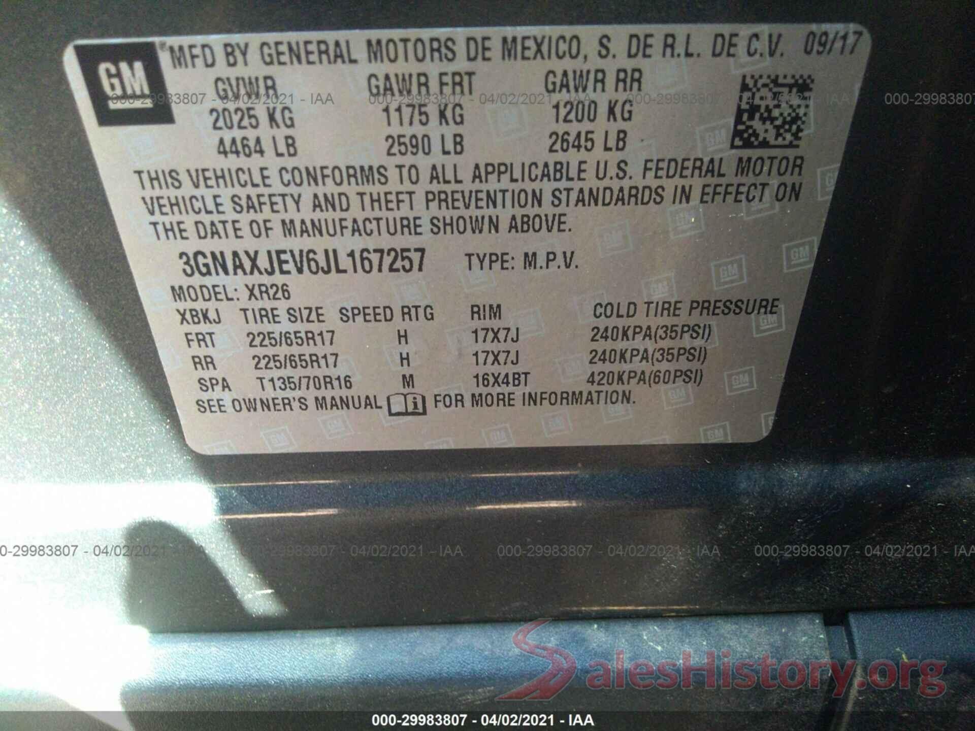 3GNAXJEV6JL167257 2018 CHEVROLET EQUINOX