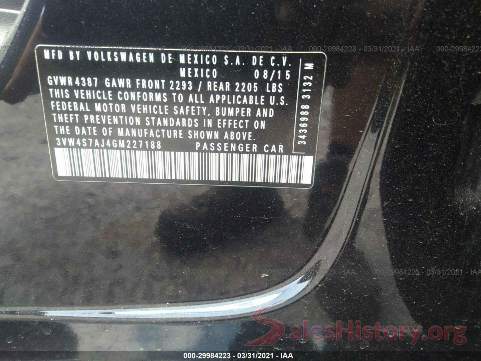 3VW4S7AJ4GM227188 2016 VOLKSWAGEN JETTA SEDAN