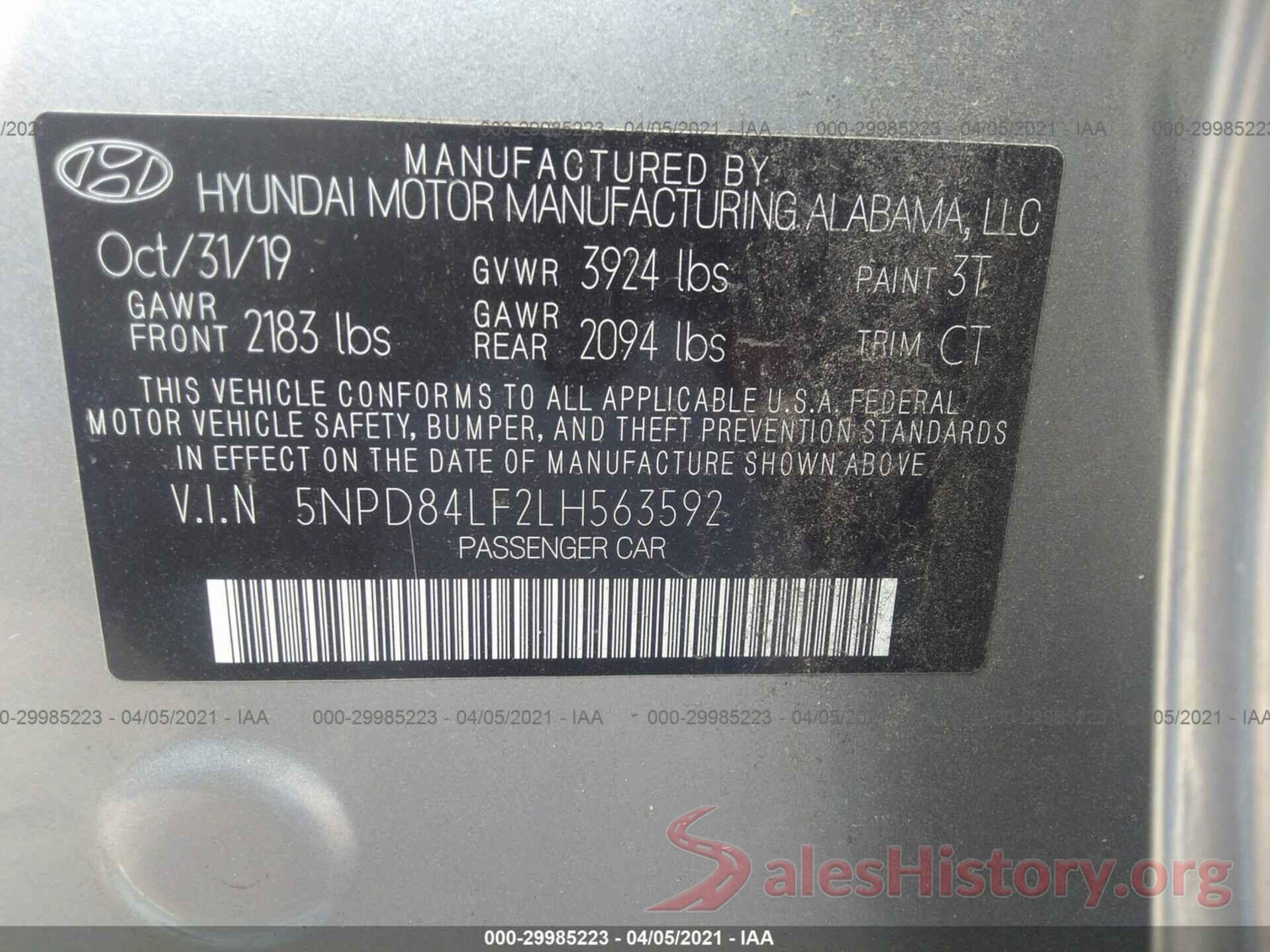 5NPD84LF2LH563592 2020 HYUNDAI ELANTRA