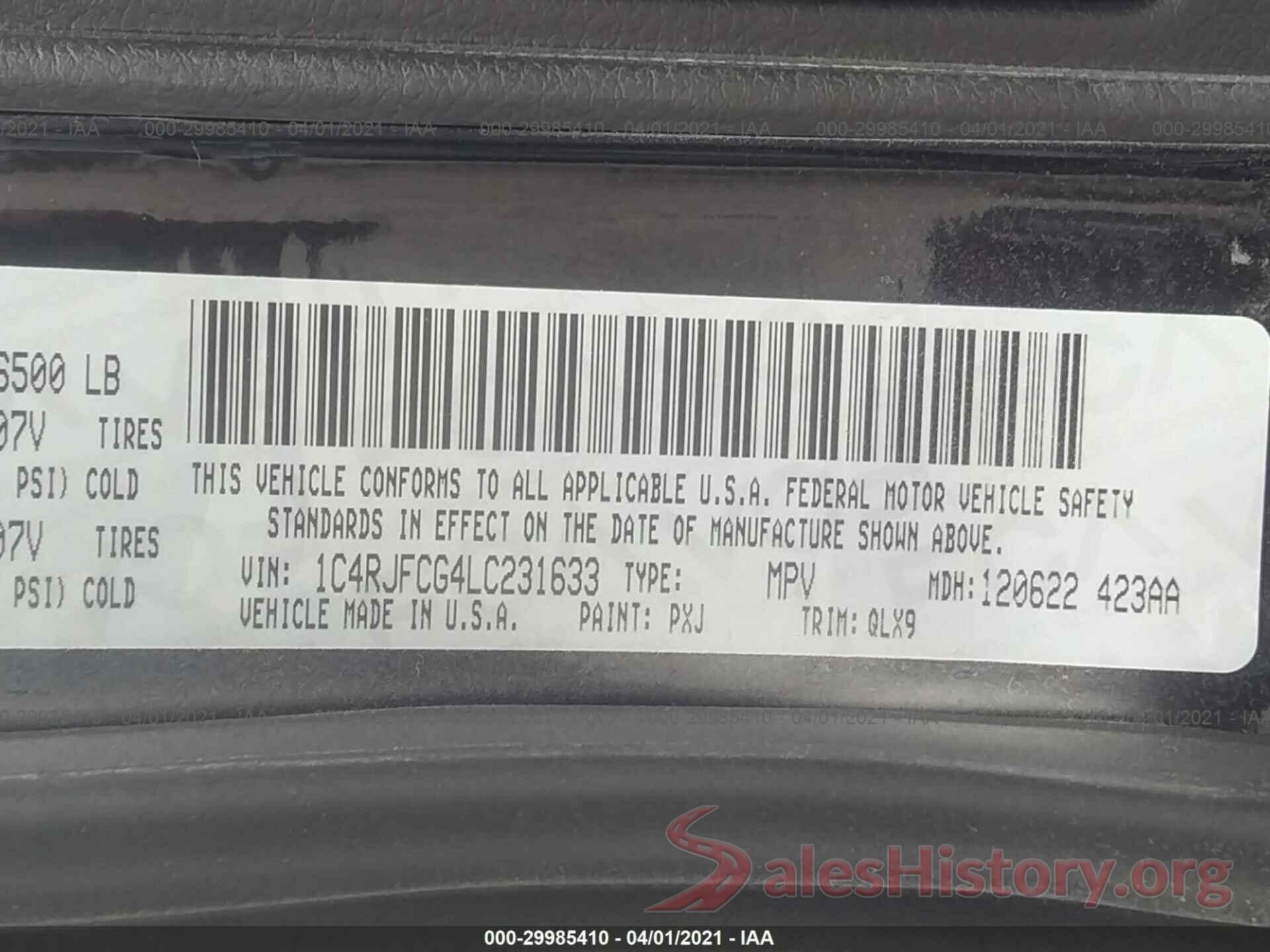 1C4RJFCG4LC231633 2020 JEEP GRAND CHEROKEE