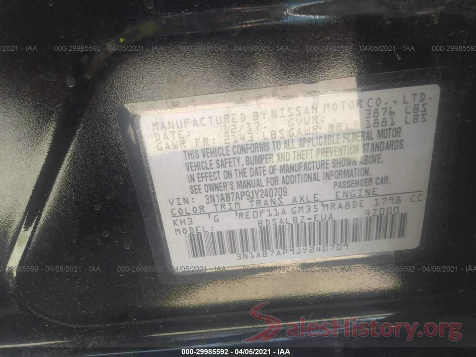 3N1AB7AP9JY240709 2018 NISSAN SENTRA